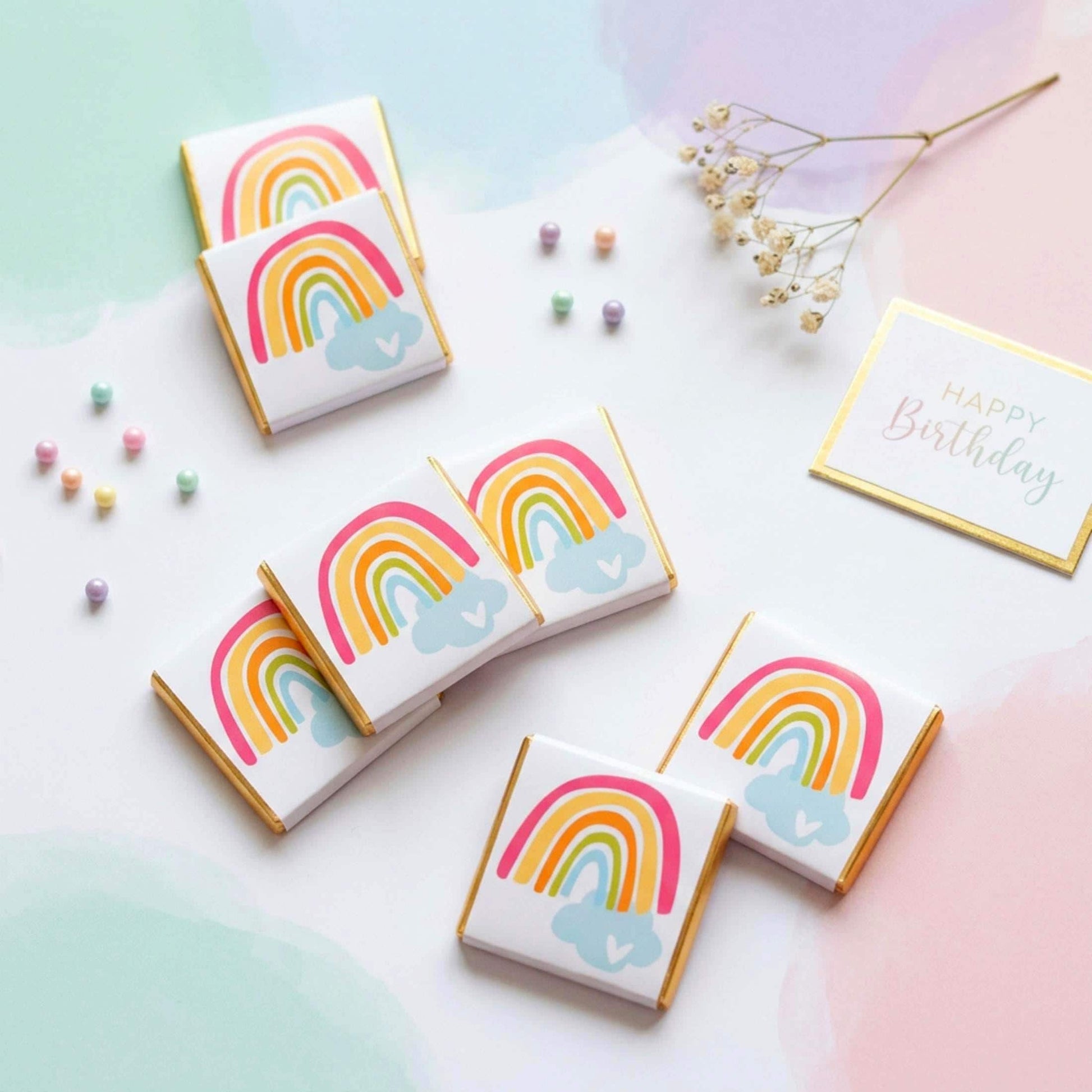 Personalised Rainbow Party Favours - Happy Birthday Chocolate Treats