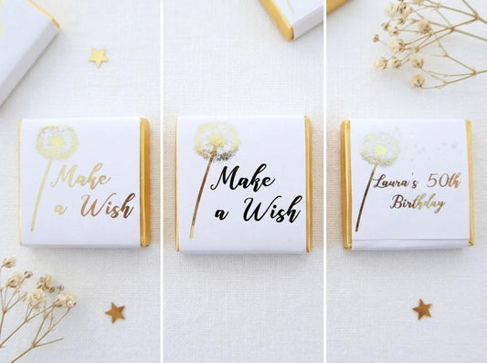 Personalised Make A Wish Birthday Favours – Gold Foil Dandelion Theme Treats