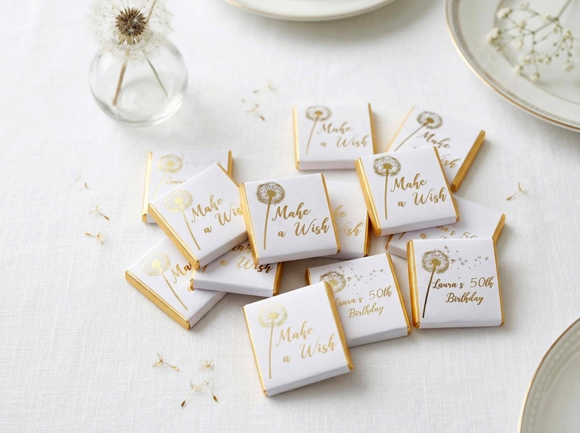 Personalised Make A Wish Birthday Favours – Gold Foil Dandelion Theme Treats
