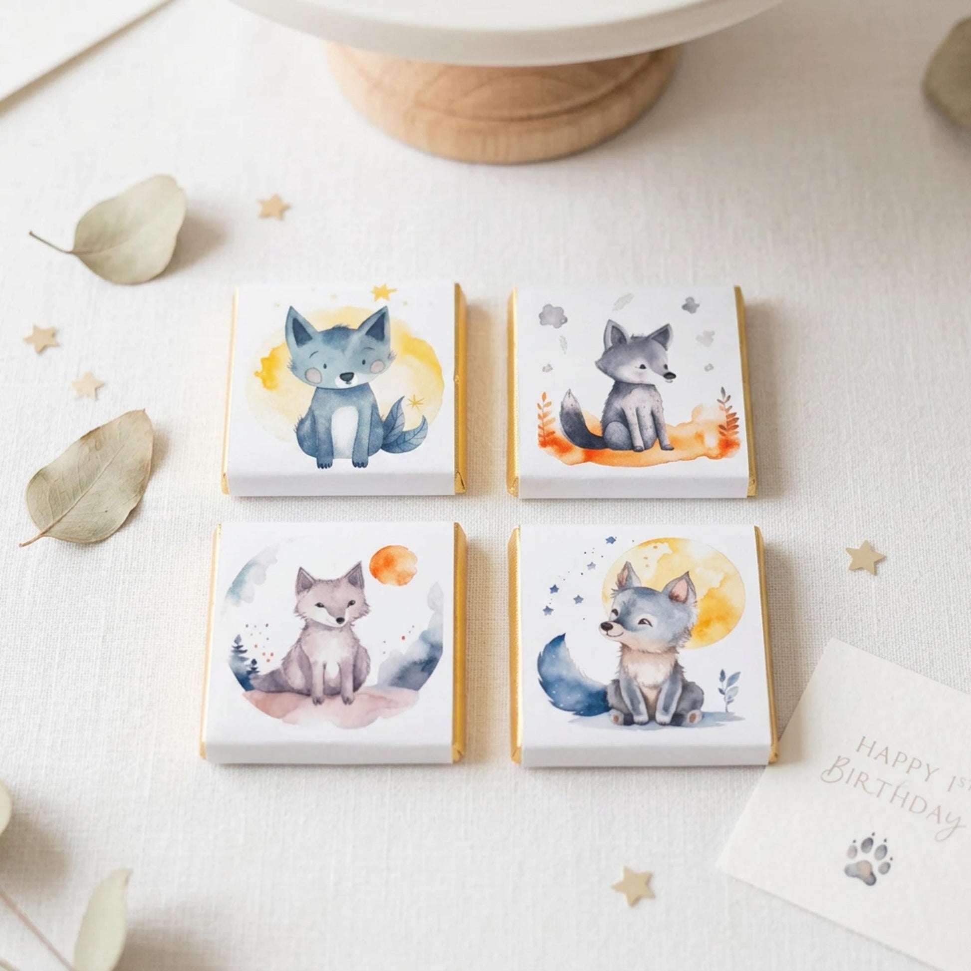 Personalised Welcome Baby Wolf Favours, Boy 1st Birthday Treats