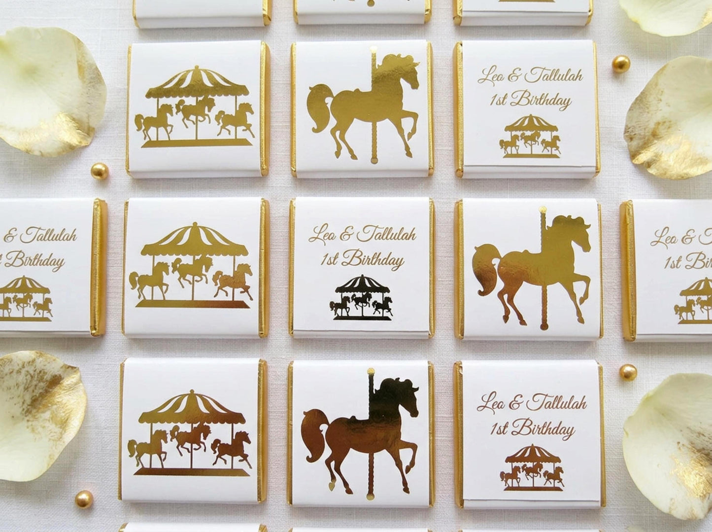 Personalised Carousel Horse Party favours – Unisex 1st Birthday Treats