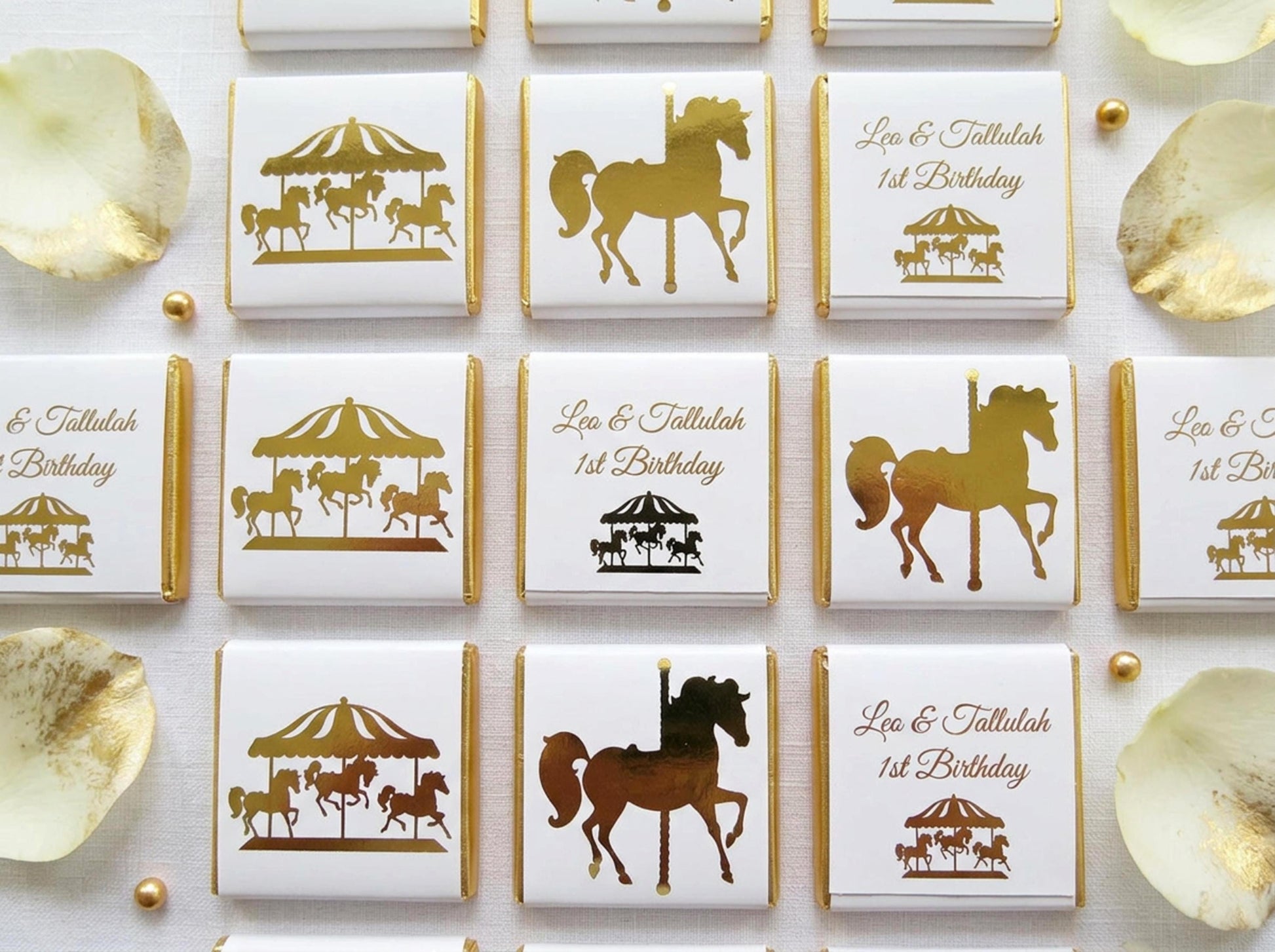 Personalised Carousel Horse Party favours – Unisex 1st Birthday Treats