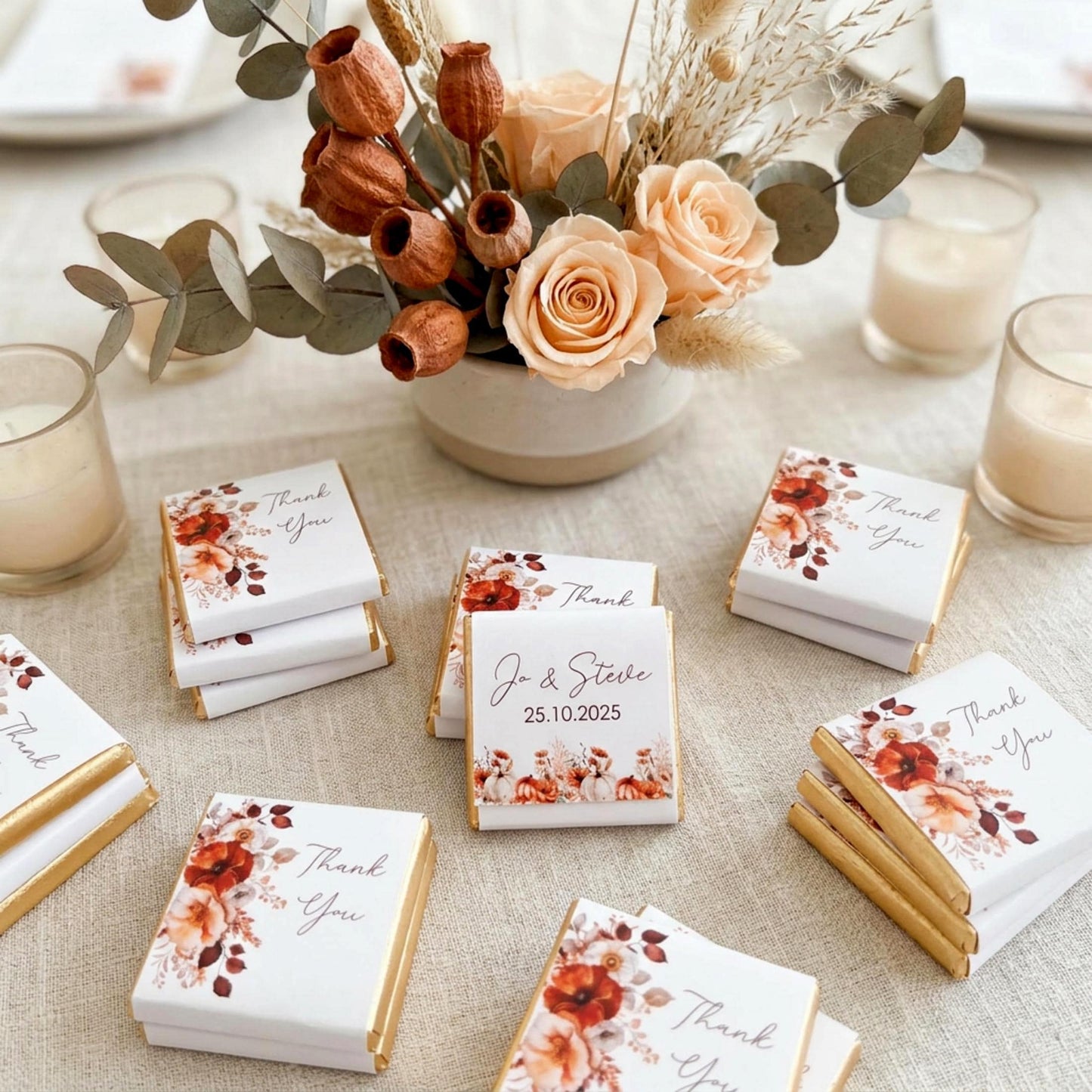 Personalised Rustic Wedding Favours - Autumn Chocolate Treats