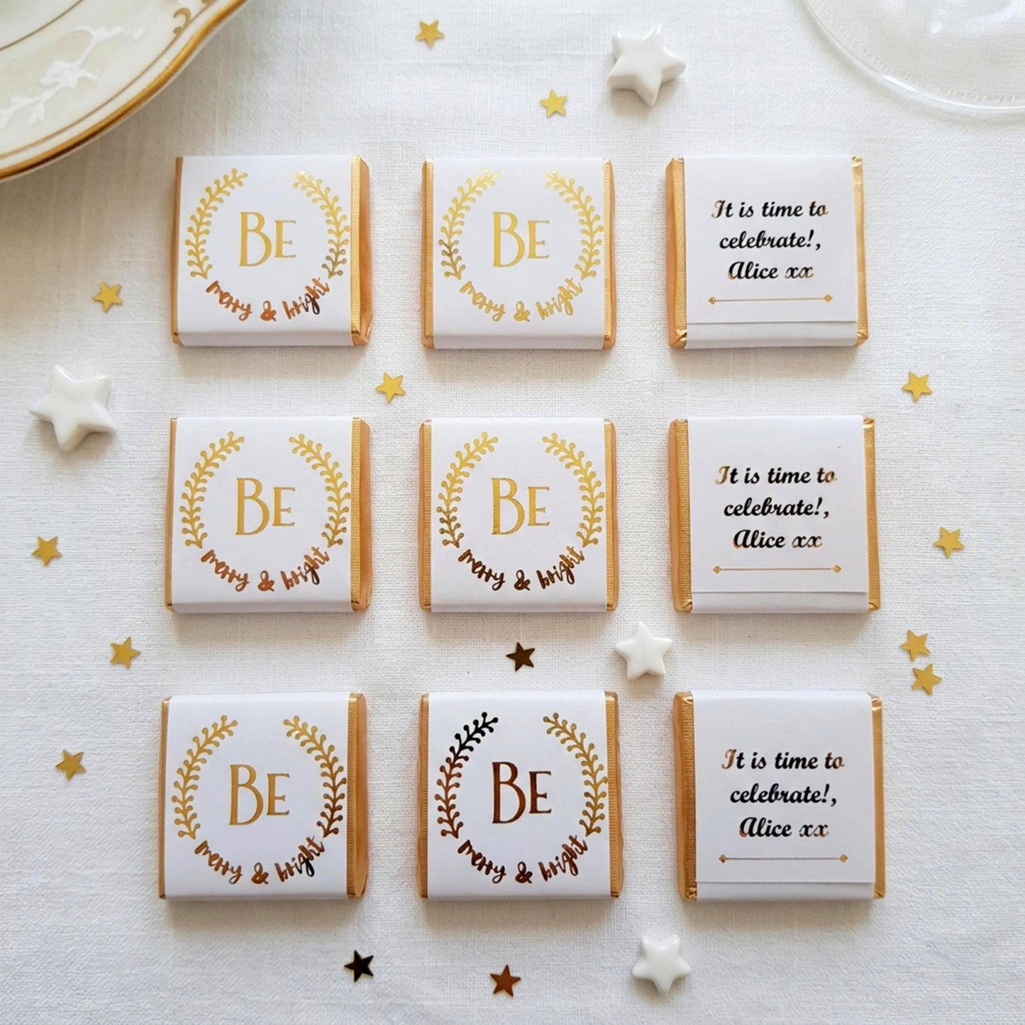 Personalised Christmas Party Favours Be Merry and Bright – Gold Foiled Festive Treats