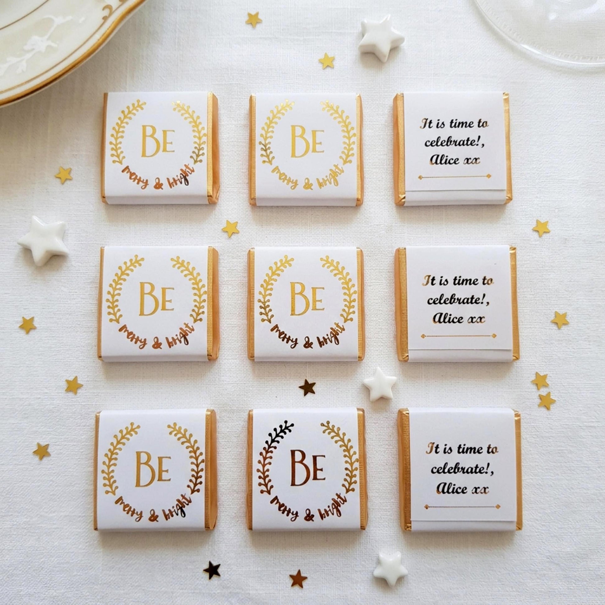Personalised Christmas Party Favours Be Merry and Bright – Gold Foiled Festive Treats