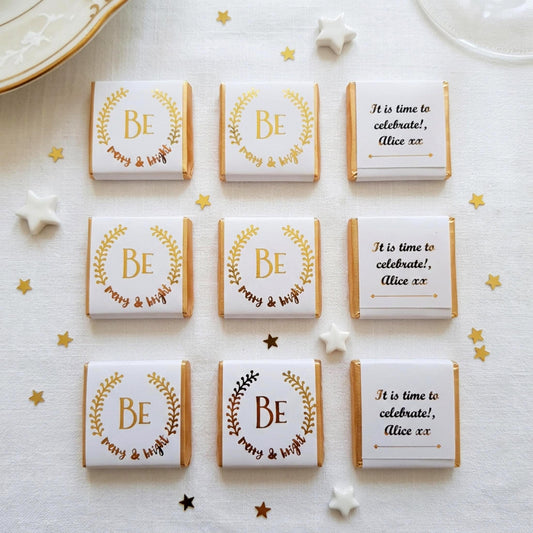 Personalised Christmas Party Favours Be Merry and Bright – Gold Foiled Festive Treats