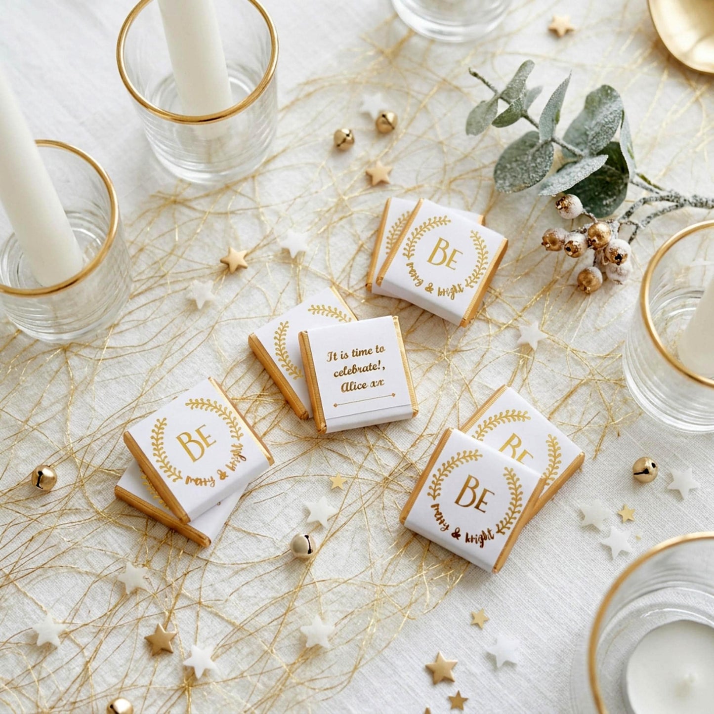Personalised Christmas Party Favours Be Merry and Bright – Gold Foiled Festive Treats