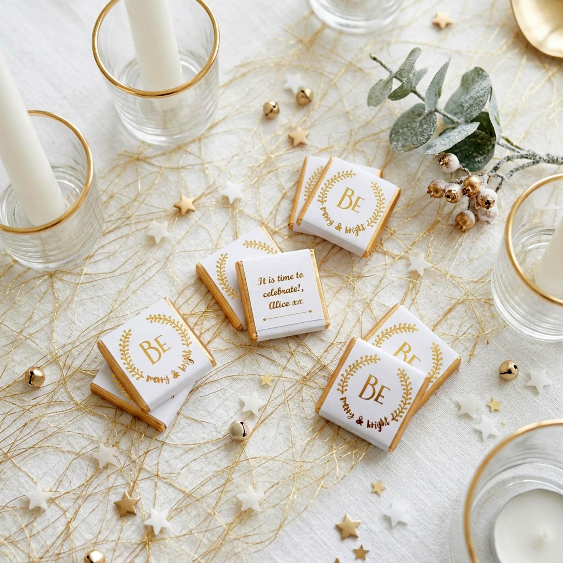 Personalised Christmas Party Favours Be Merry and Bright – Gold Foiled Festive Treats