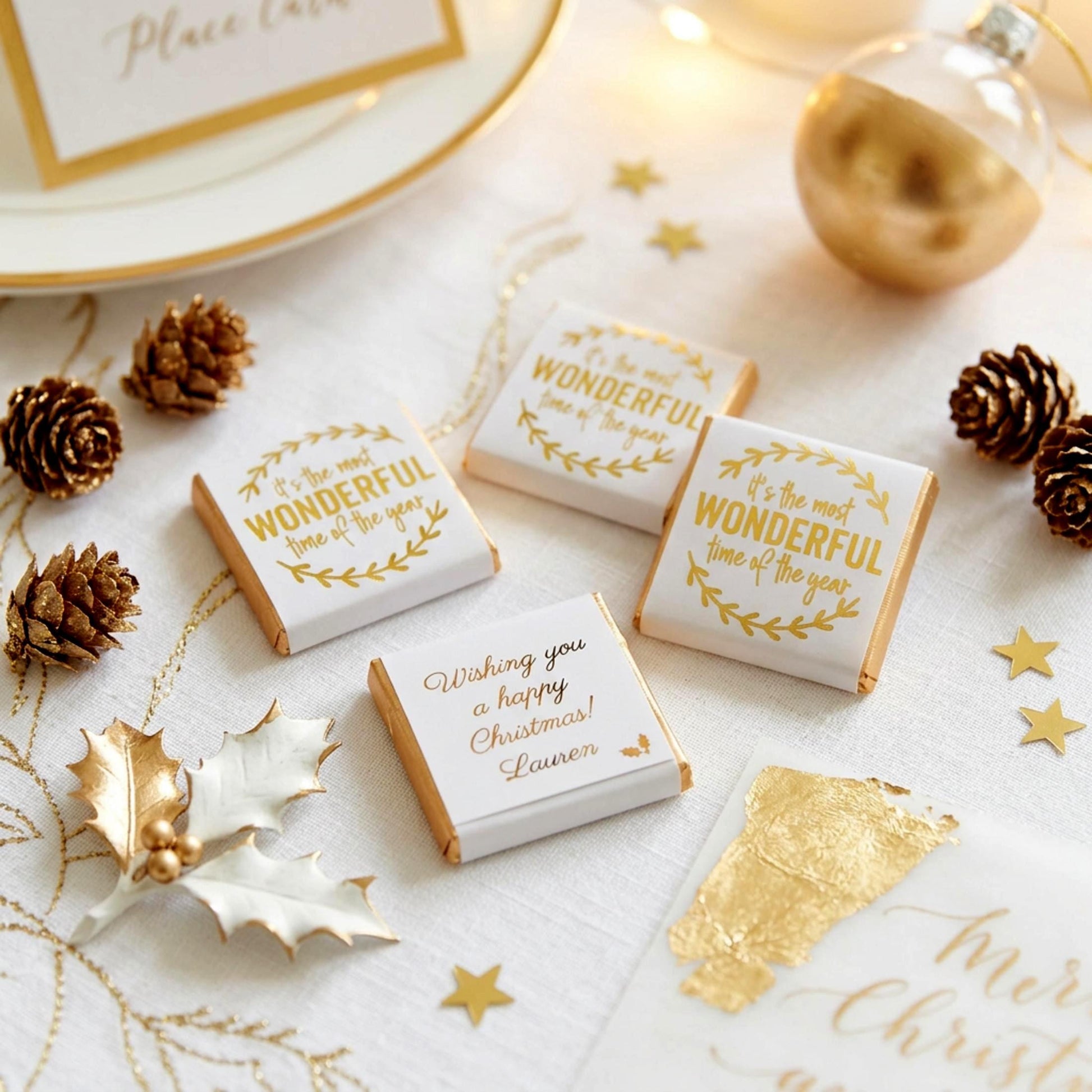 Personalised Christmas Party Favours Wonderful Time – Gold Foiled Festive Treats