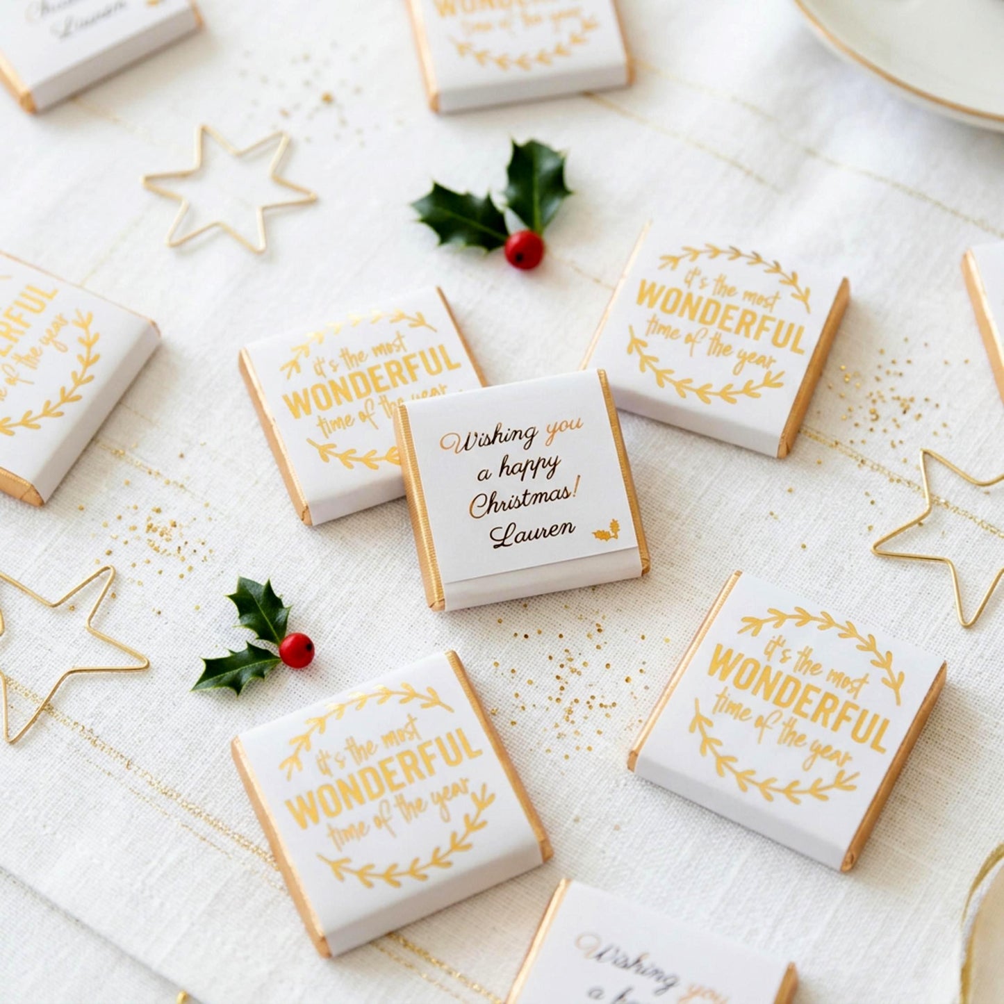 Personalised Christmas Party Favours Wonderful Time – Gold Foiled Festive Treats