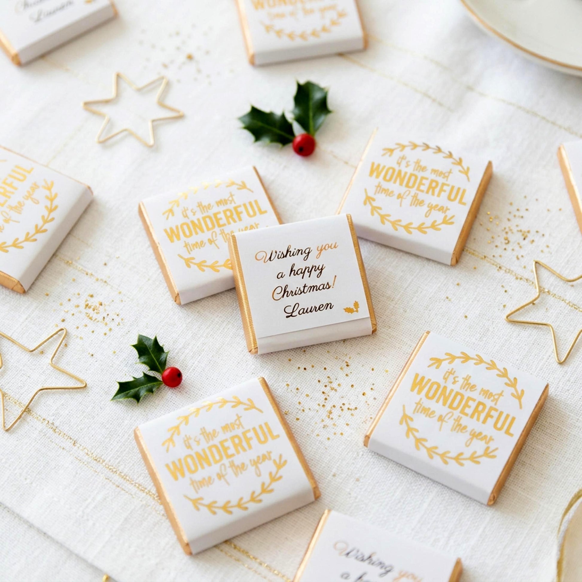 Personalised Christmas Party Favours Wonderful Time – Gold Foiled Festive Treats