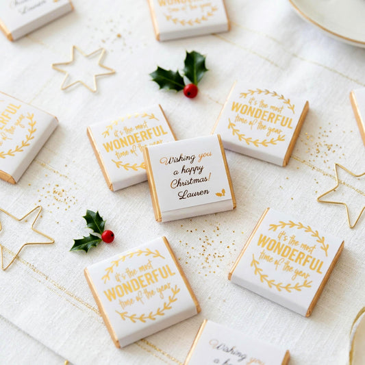 Personalised Christmas Party Favours Wonderful Time – Gold Foiled Festive Treats