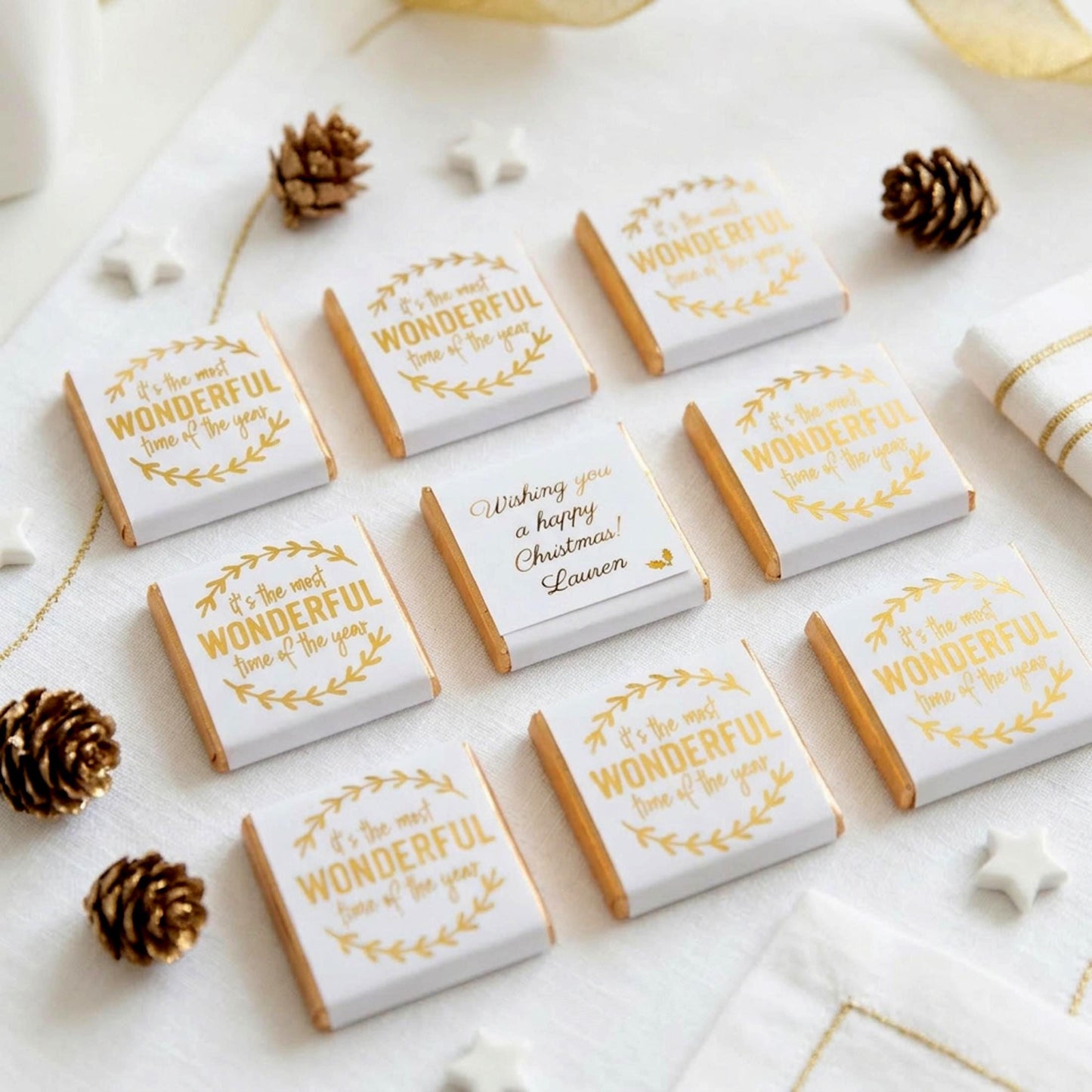 Personalised Christmas Party Favours Wonderful Time – Gold Foiled Festive Treats