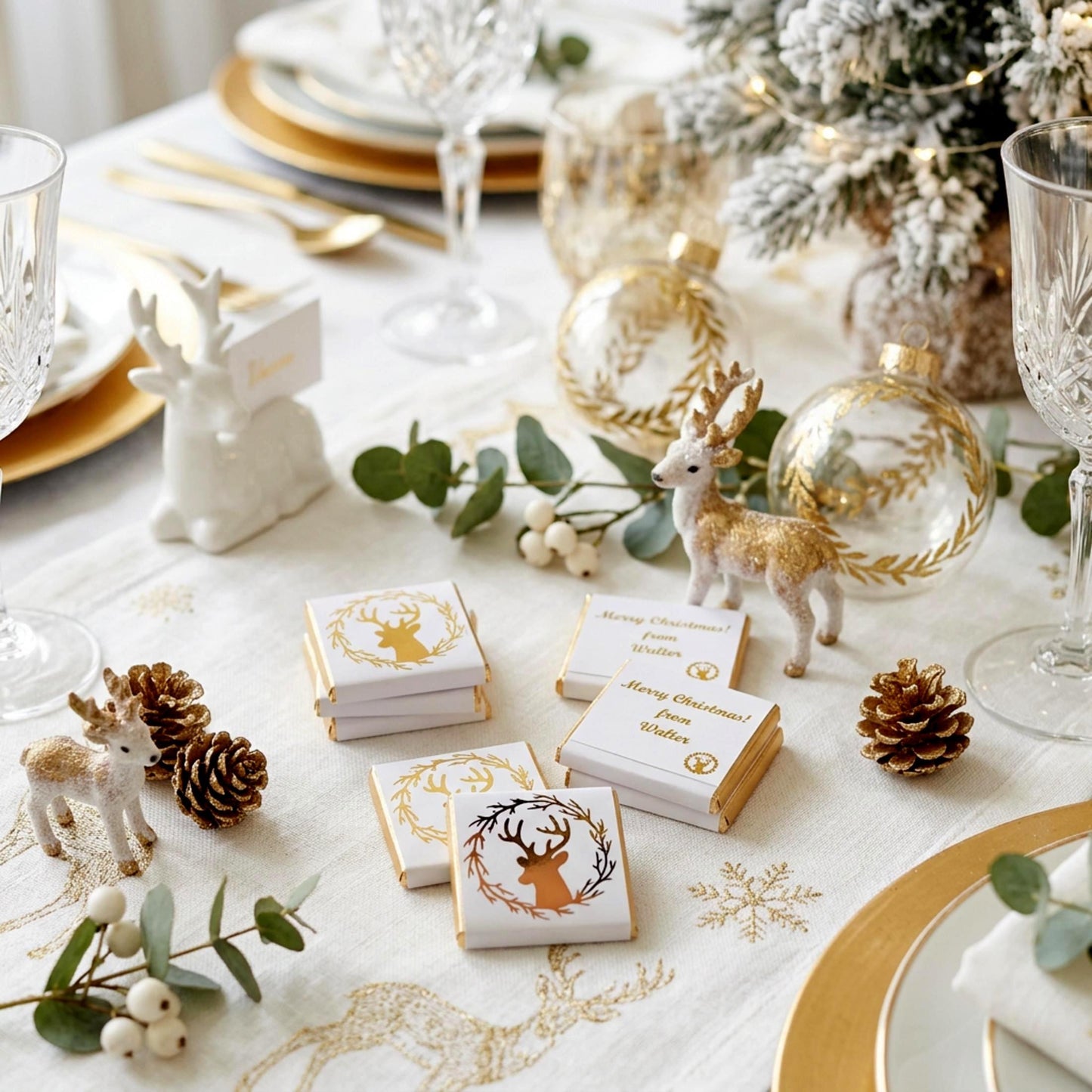 Personalised Christmas Party Favours Winter Reindeer – Gold Foiled Festive Treats