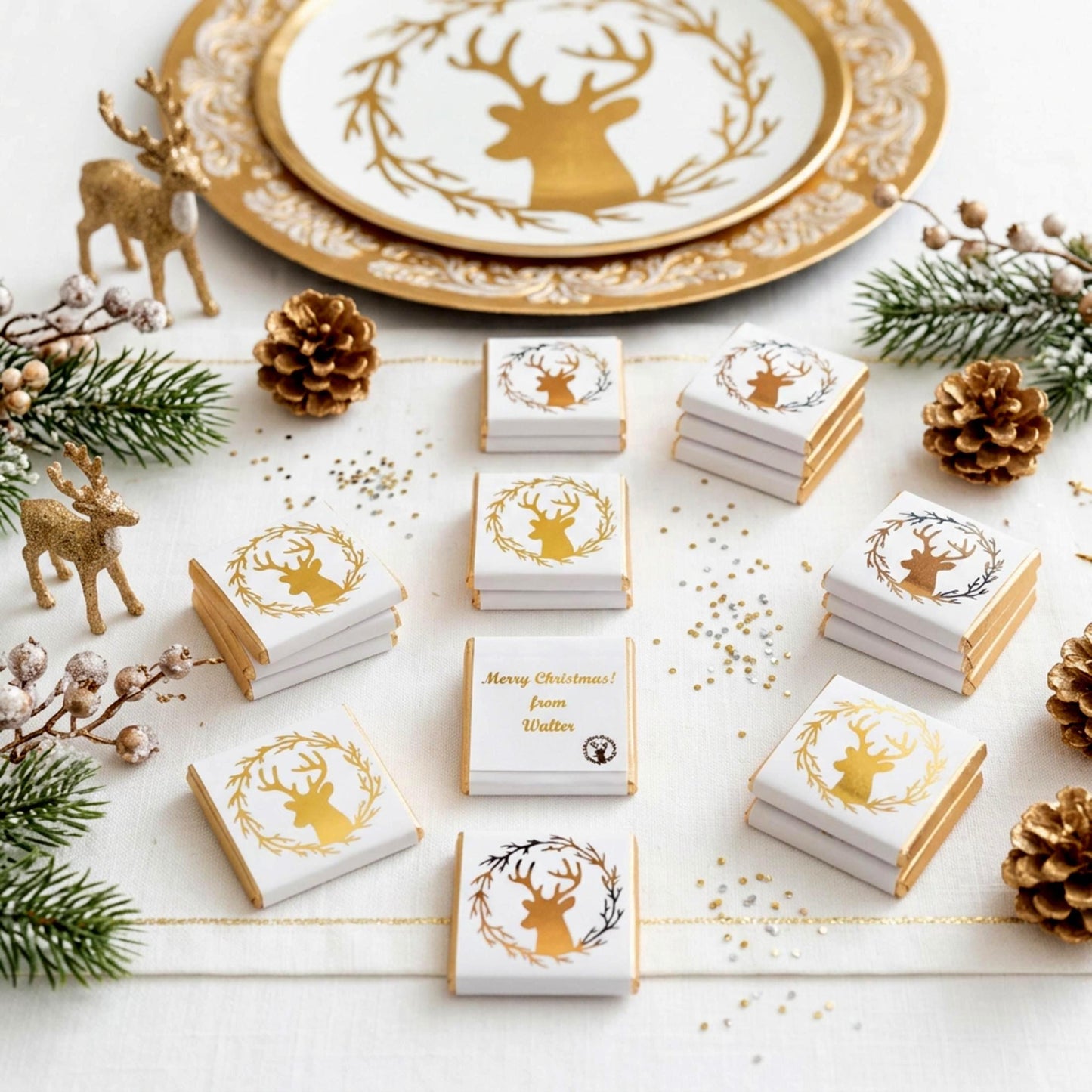 Personalised Christmas Party Favours Winter Reindeer – Gold Foiled Festive Treats