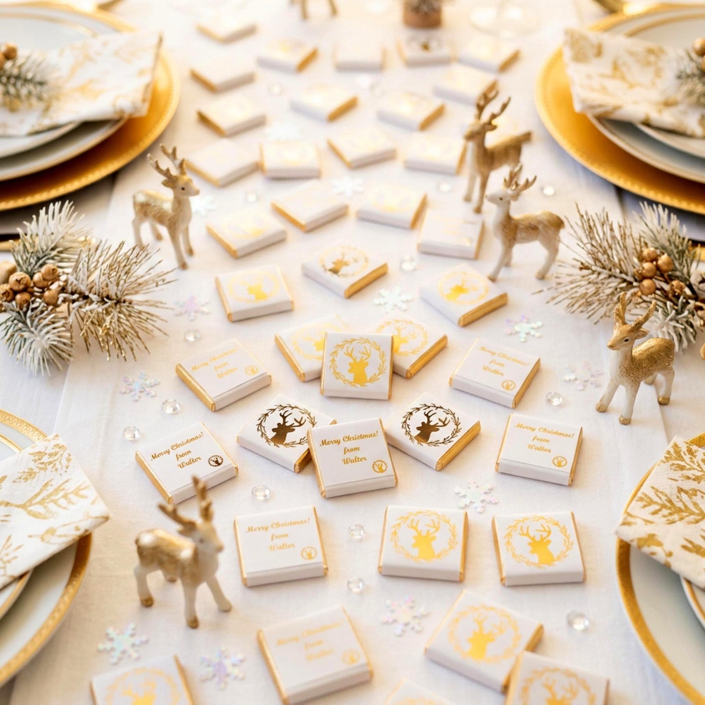 Personalised Christmas Party Favours Winter Reindeer – Gold Foiled Festive Treats