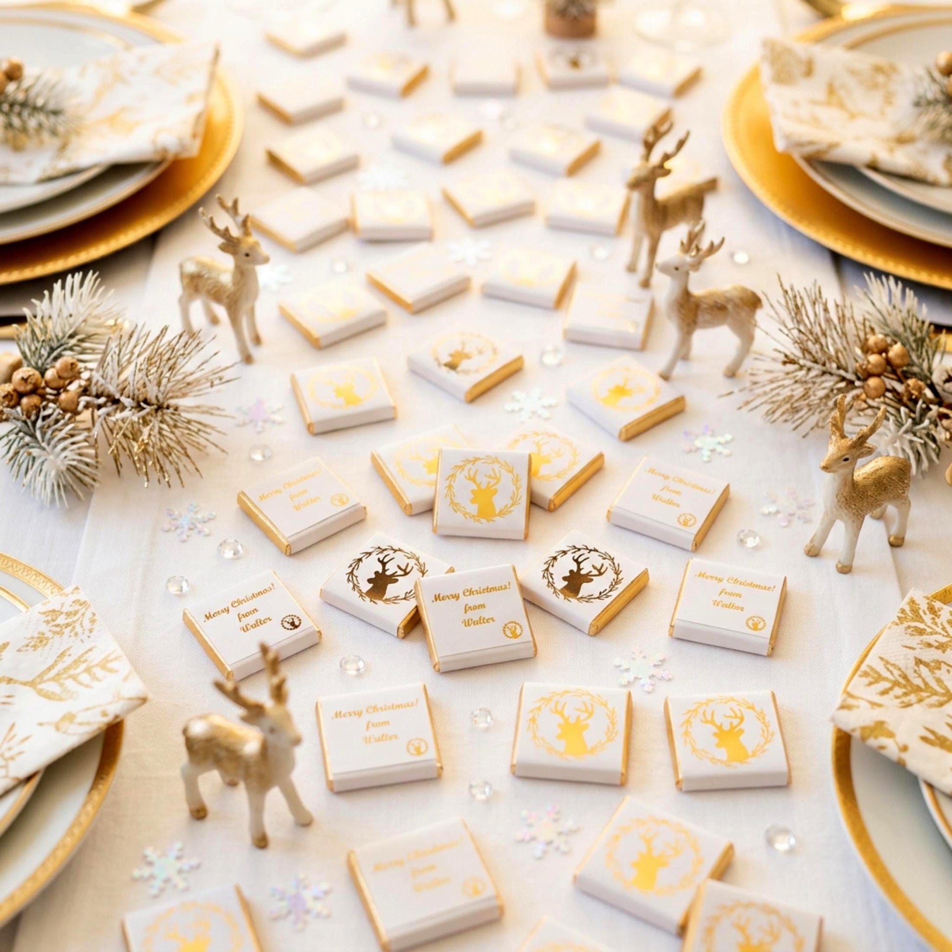 Personalised Christmas Party Favours Winter Reindeer – Gold Foiled Festive Treats