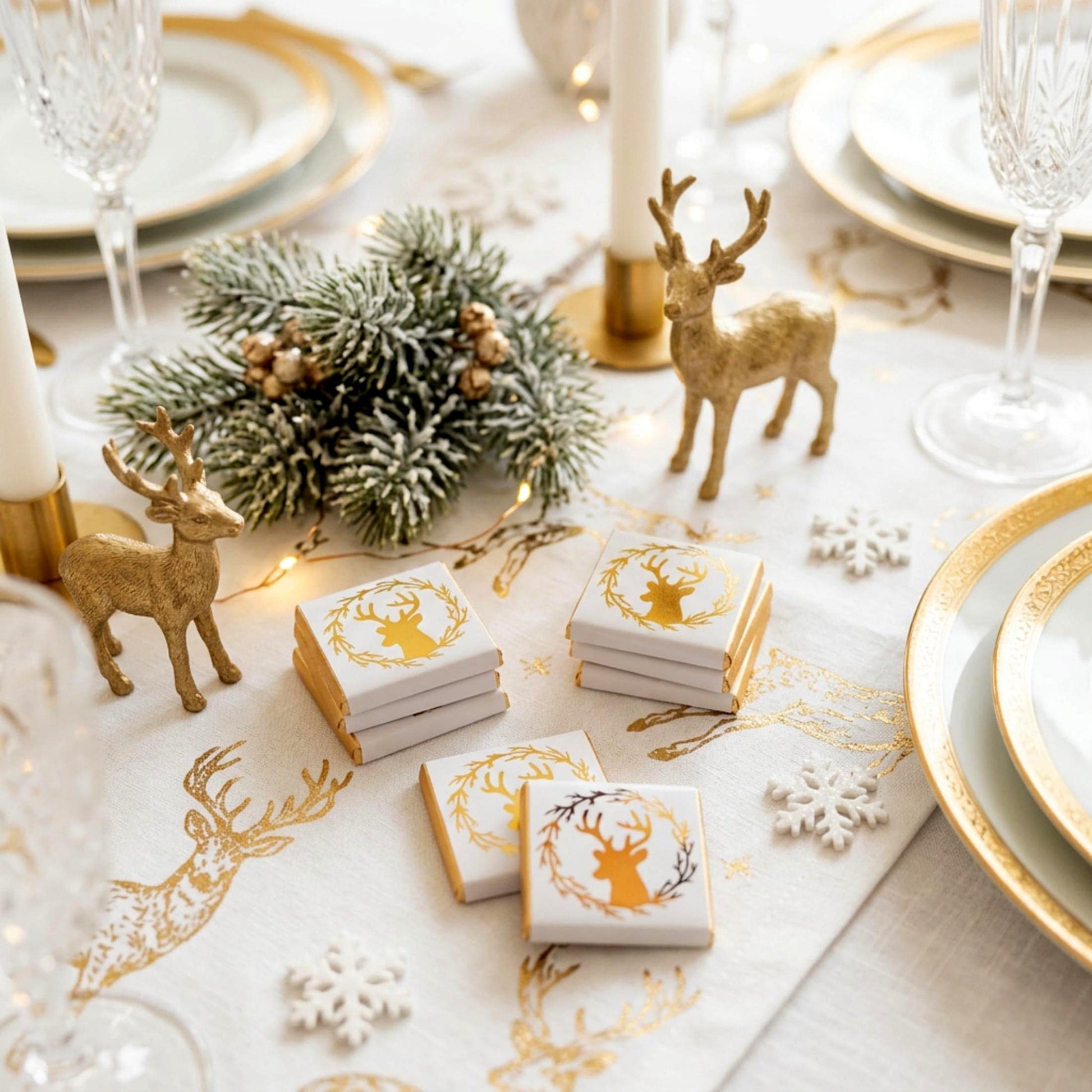 Personalised Christmas Party Favours Winter Reindeer – Gold Foiled Festive Treats