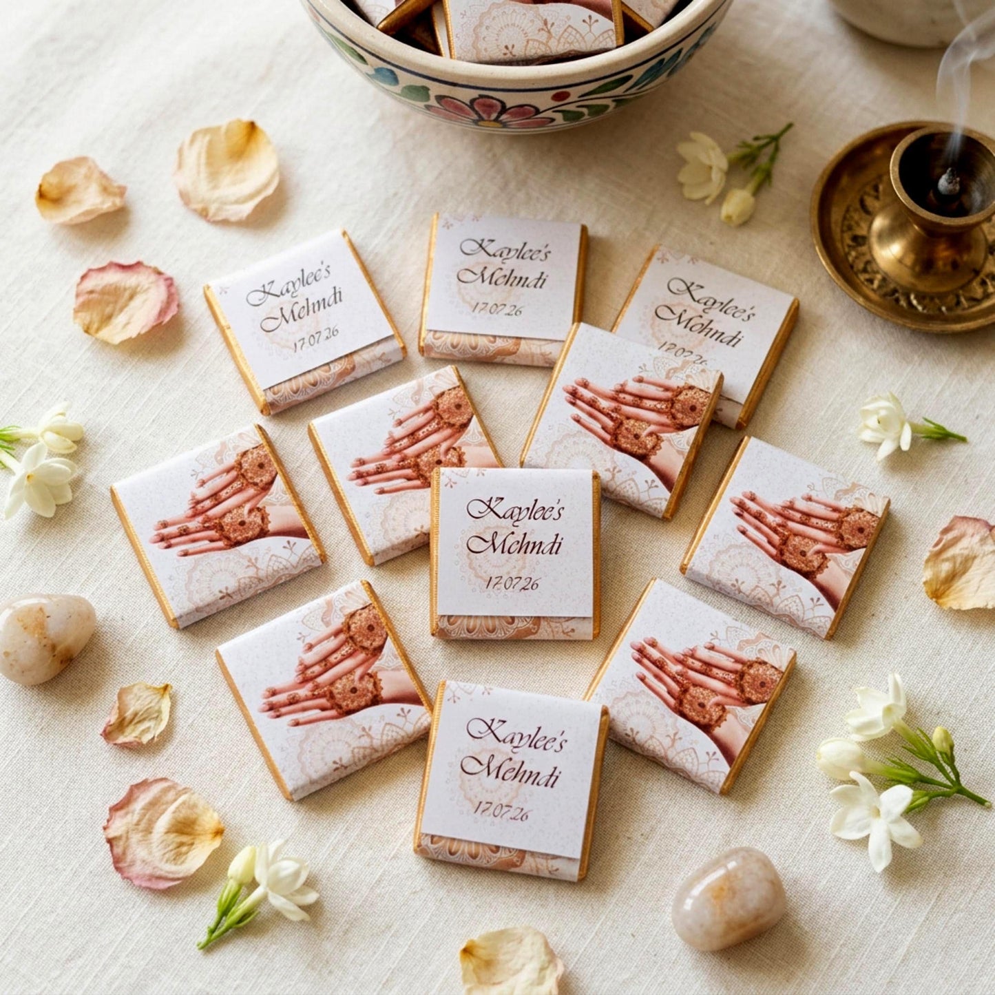 Personalised Mehndi Party Chocolate Favours - Henna Night Table Decor