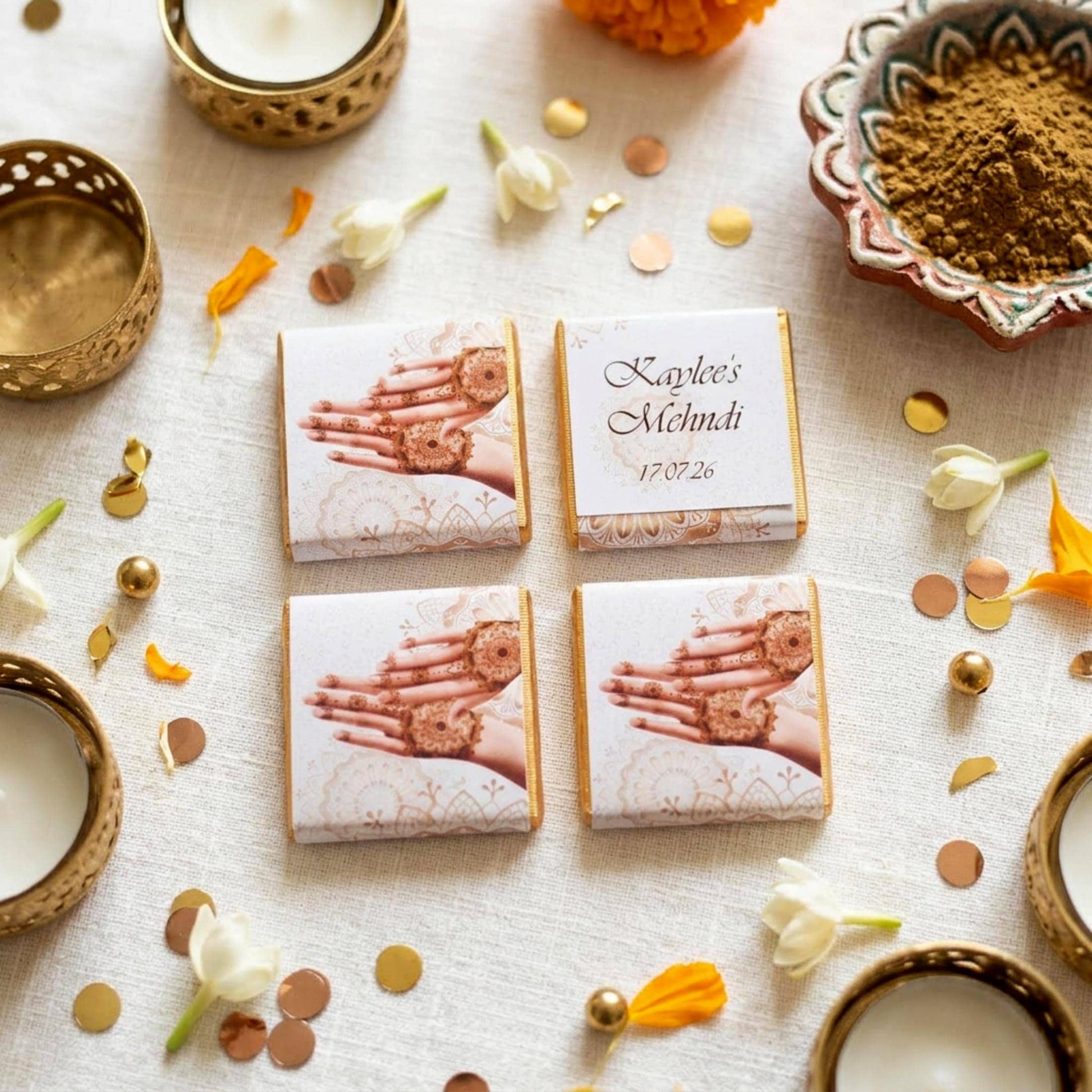 Personalised Mehndi Party Chocolate Favours - Henna Night Table Decor