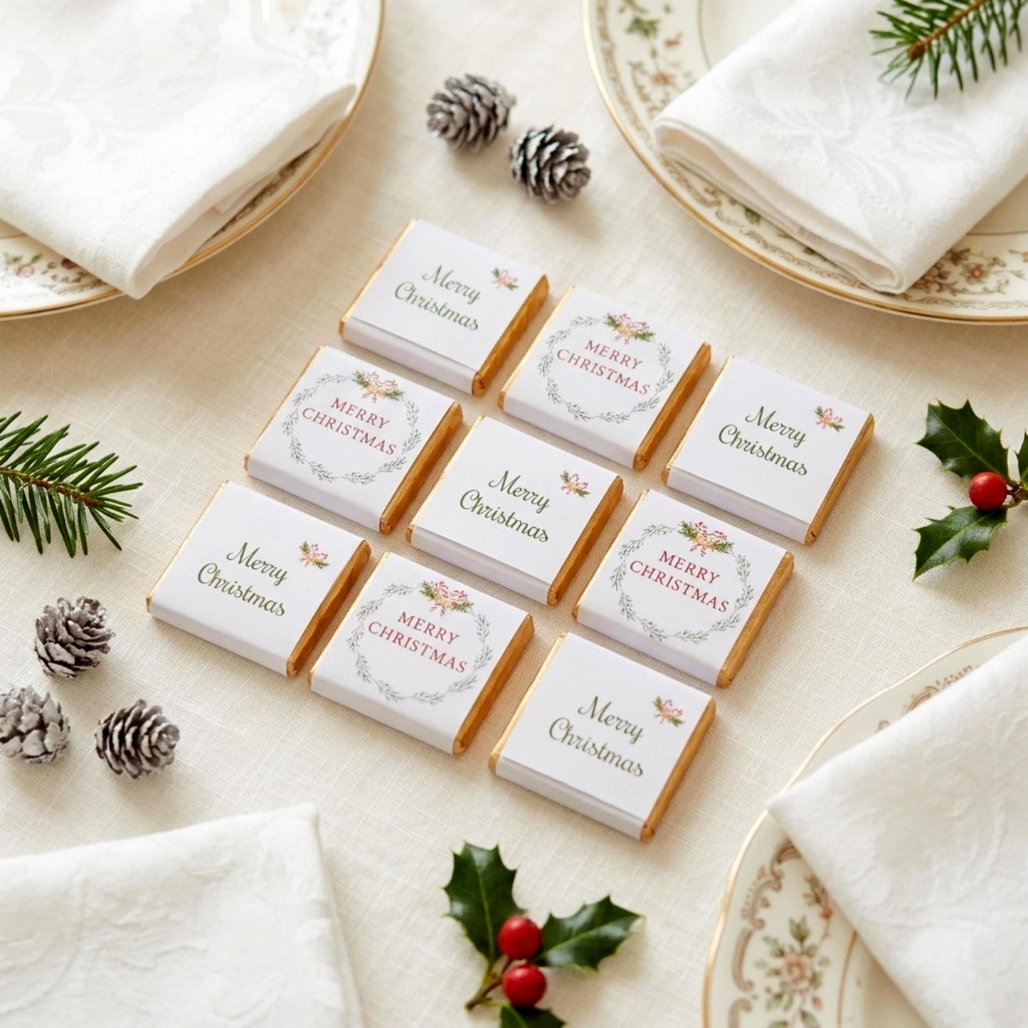 Personalised Merry Christmas Party Favours Holly Wreath