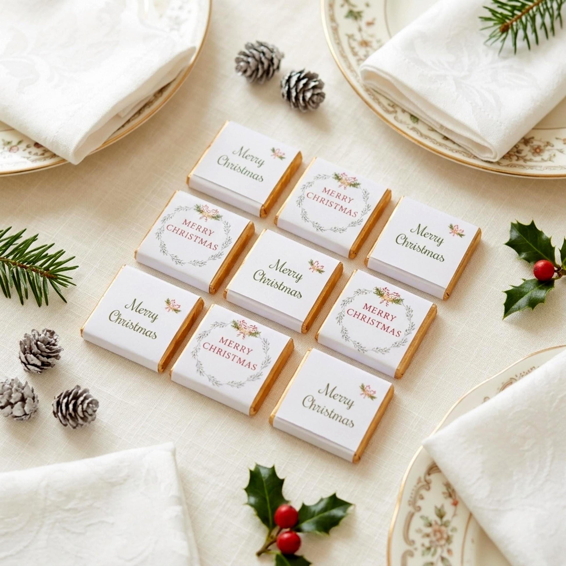 Personalised Merry Christmas Party Favours Holly Wreath