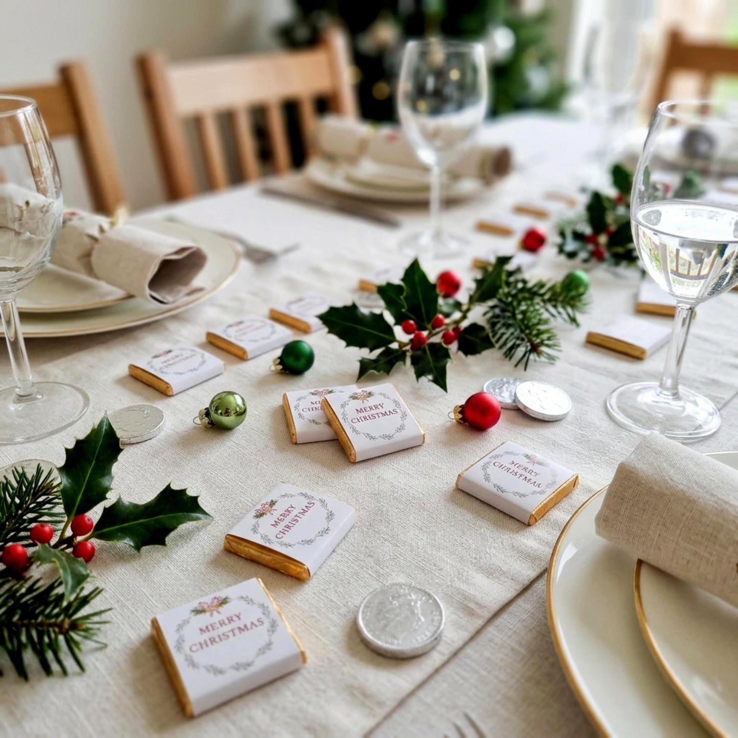 Personalised Merry Christmas Party Favours Holly Wreath