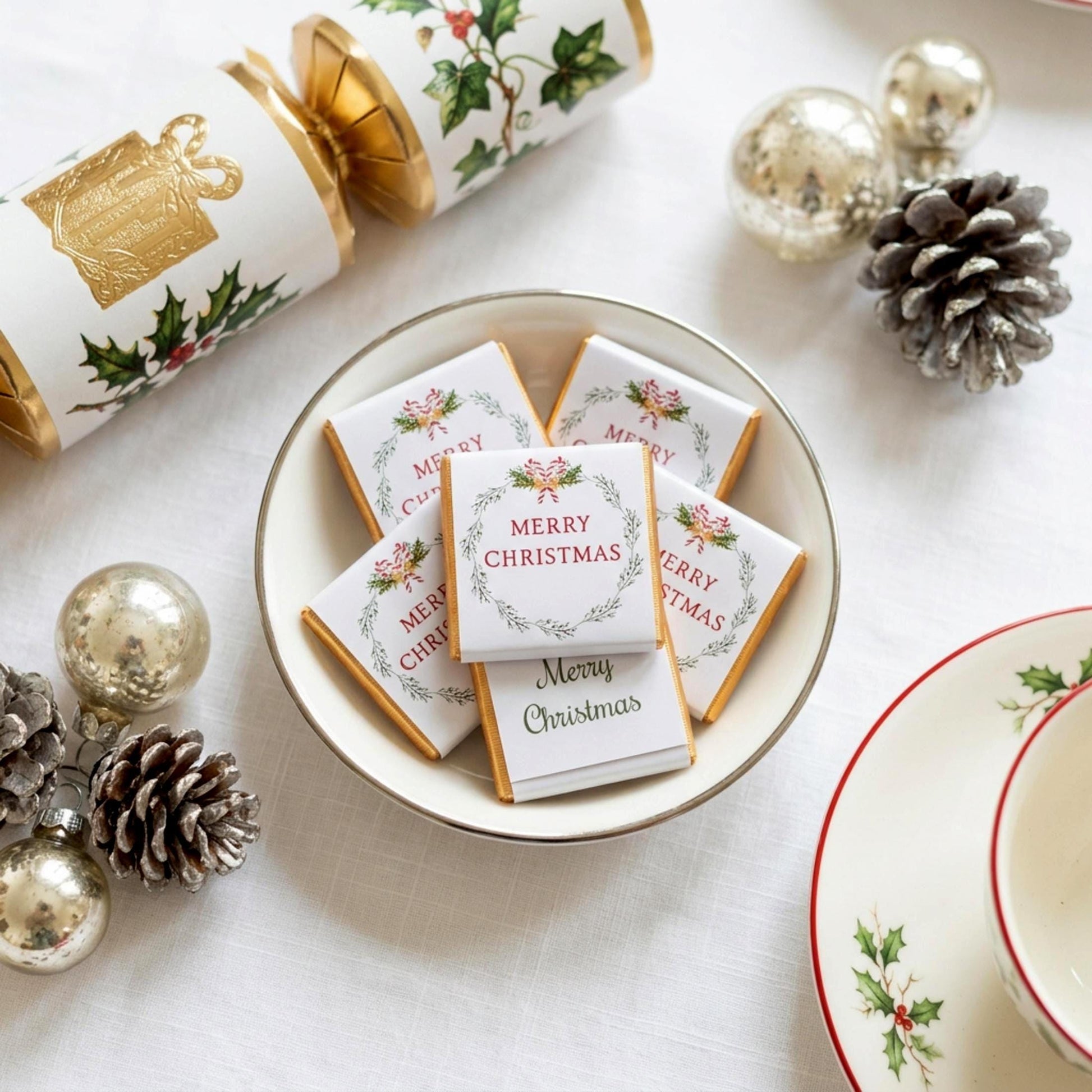 Personalised Merry Christmas Party Favours Holly Wreath