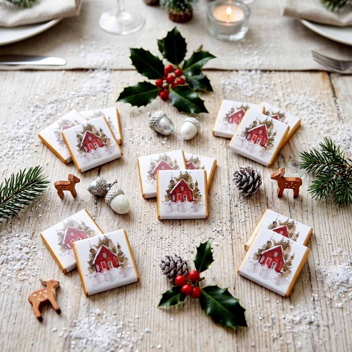 Personalised Christmas Party Favours Winter Woodland Cabin