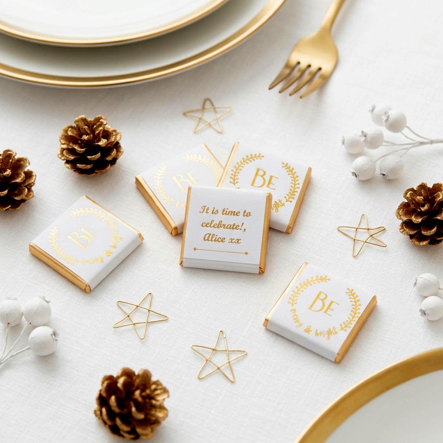 Personalised Christmas Party Favours Be Merry and Bright – Gold Foiled Festive Treats