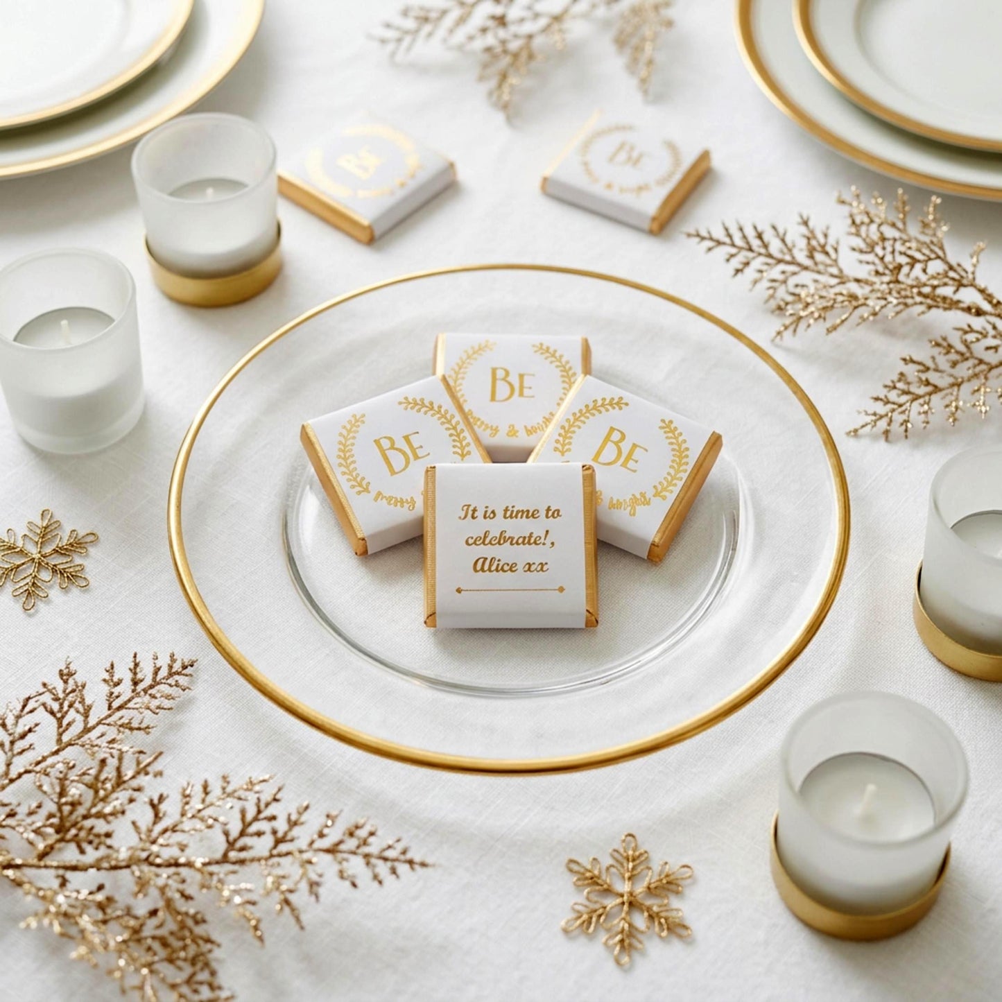 Personalised Christmas Party Favours Be Merry and Bright – Gold Foiled Festive Treats