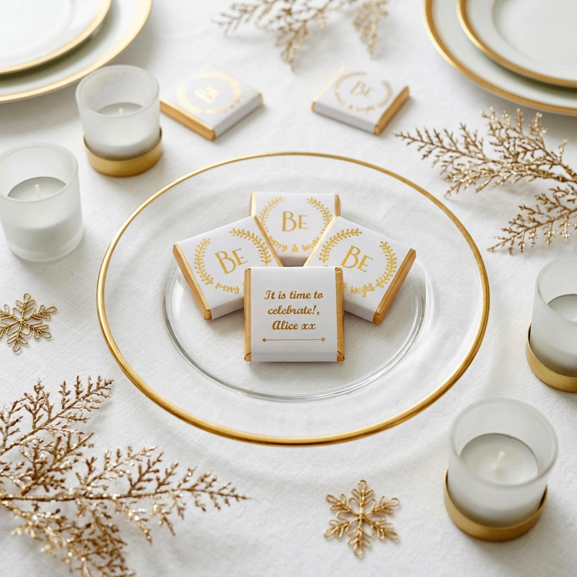 Personalised Christmas Party Favours Be Merry and Bright – Gold Foiled Festive Treats