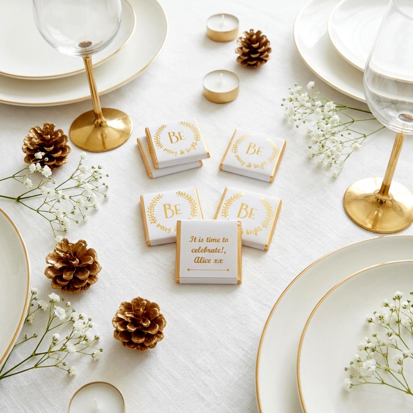 Personalised Christmas Party Favours Be Merry and Bright – Gold Foiled Festive Treats