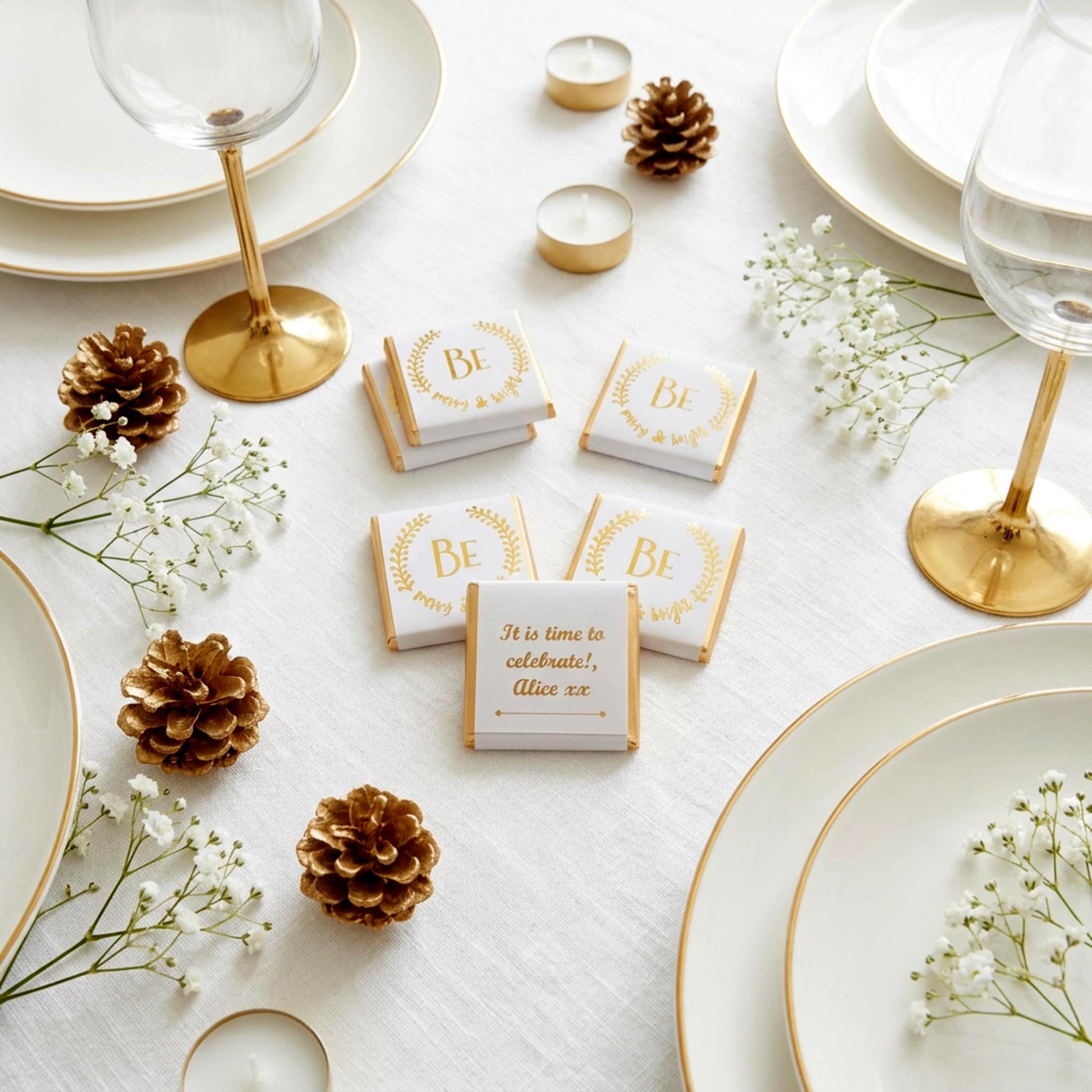 Personalised Christmas Party Favours Be Merry and Bright – Gold Foiled Festive Treats