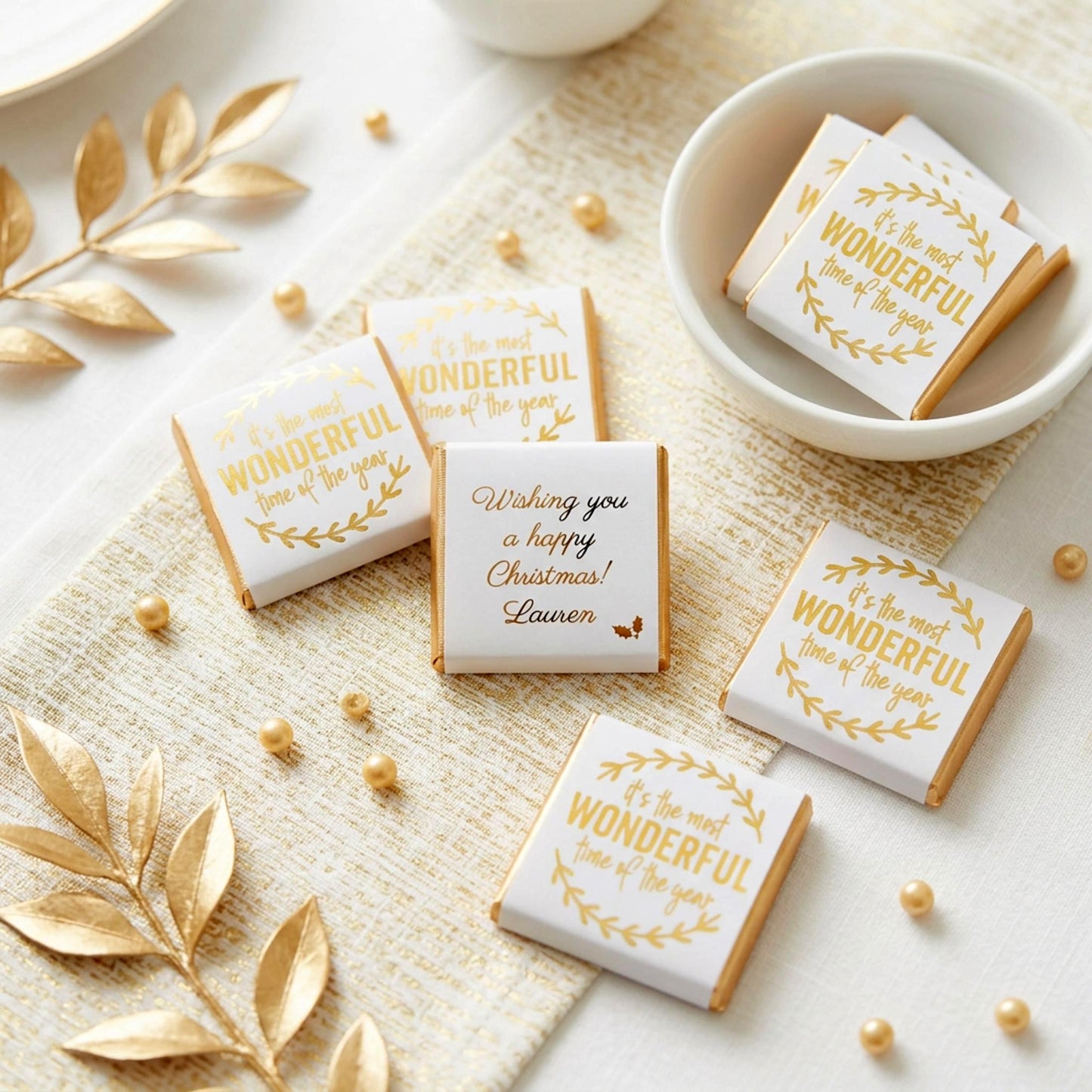 Personalised Christmas Party Favours Wonderful Time – Gold Foiled Festive Treats