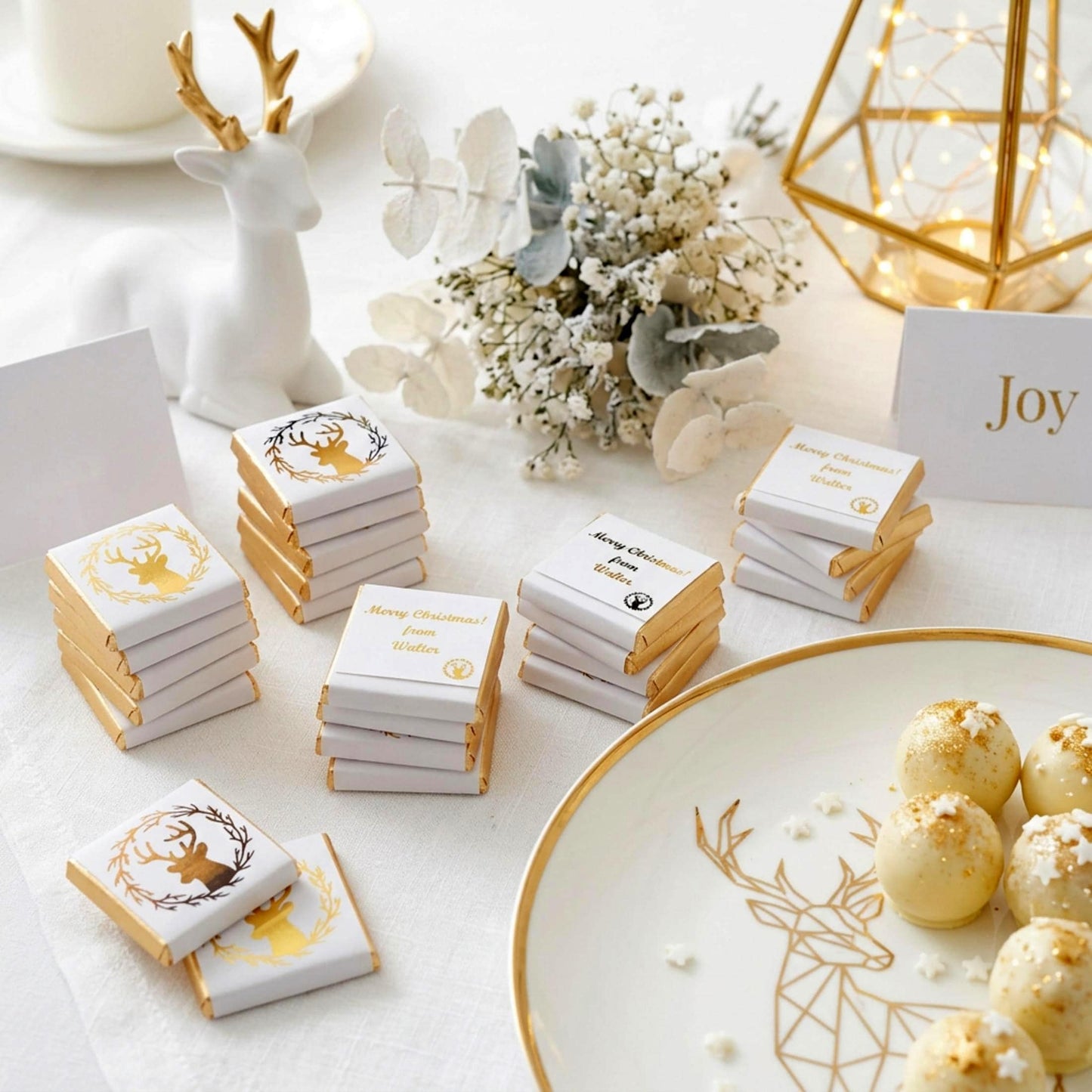 Personalised Christmas Party Favours Winter Reindeer – Gold Foiled Festive Treats