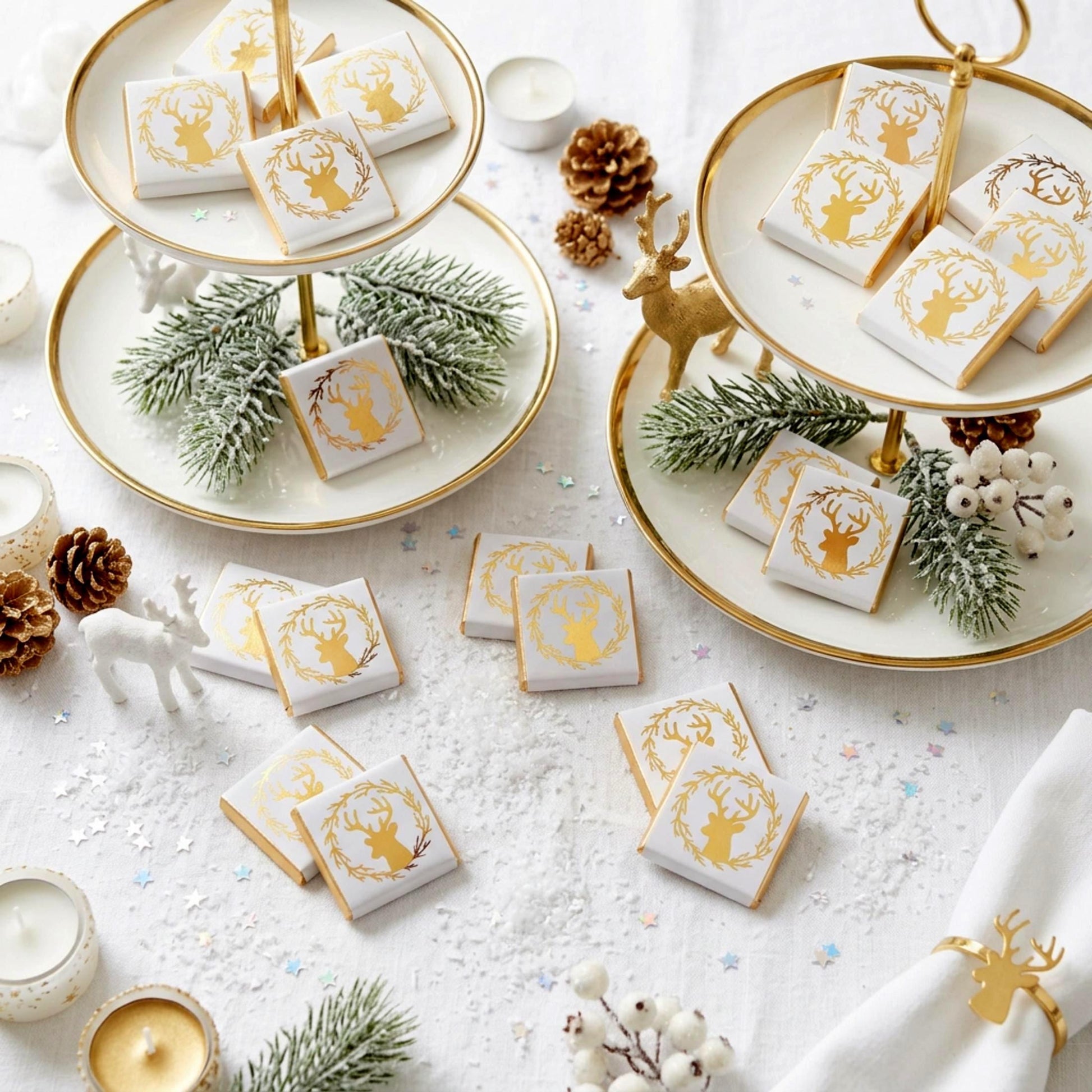Personalised Christmas Party Favours Winter Reindeer – Gold Foiled Festive Treats