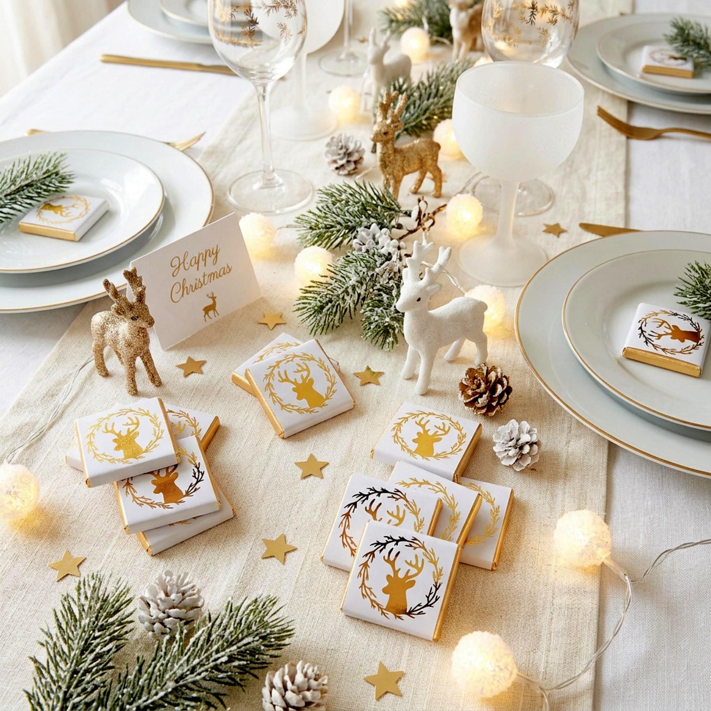 Personalised Christmas Party Favours Winter Reindeer – Gold Foiled Festive Treats