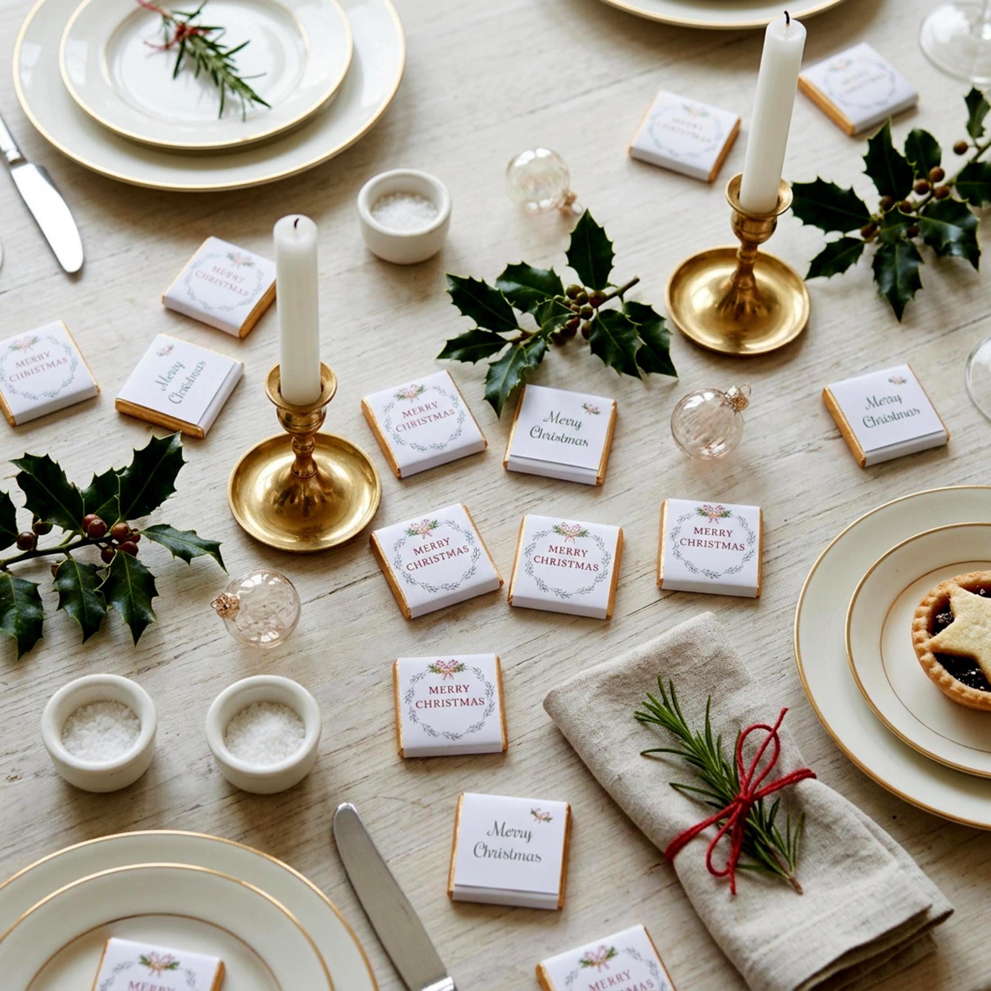 Personalised Merry Christmas Party Favours Holly Wreath