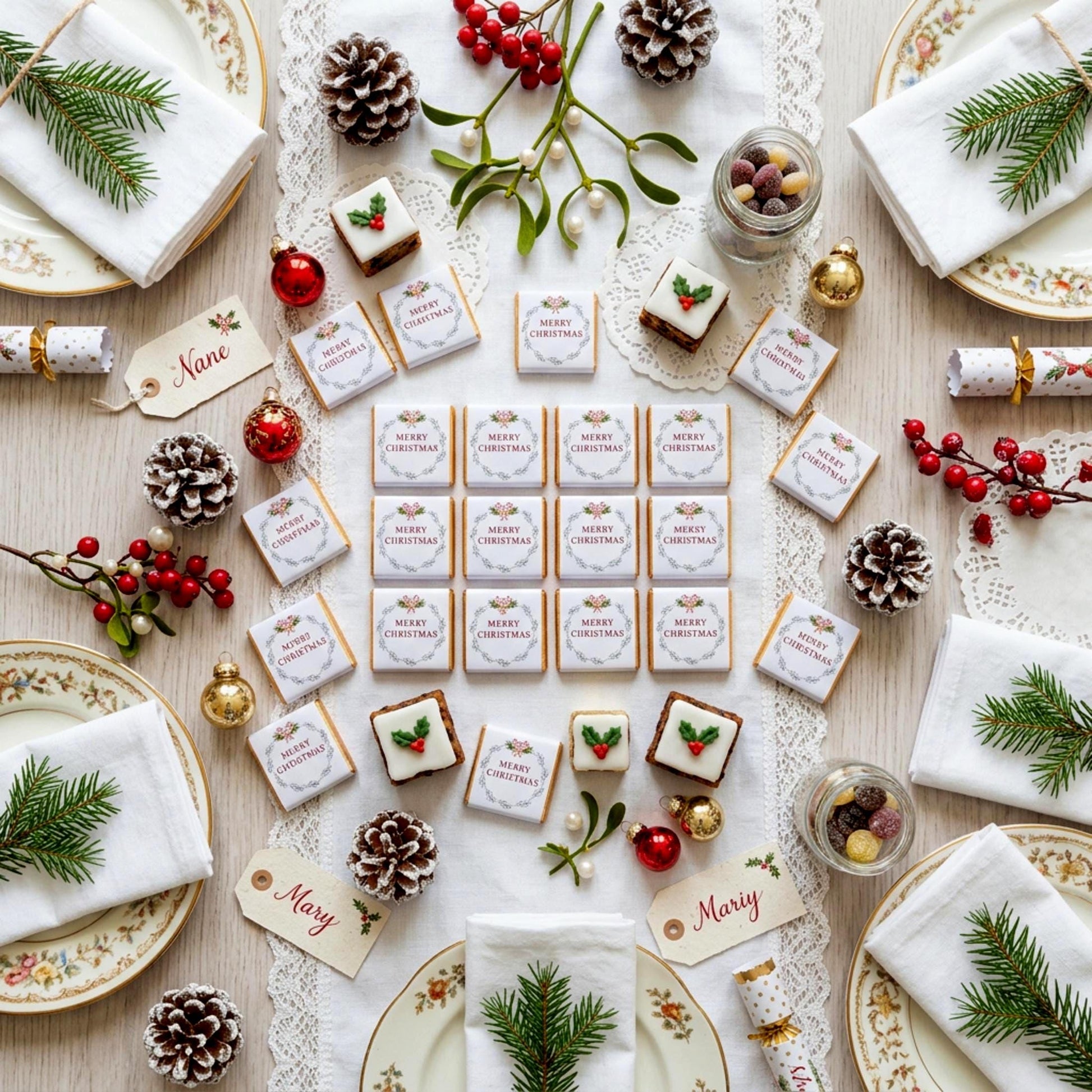 Personalised Merry Christmas Party Favours Holly Wreath