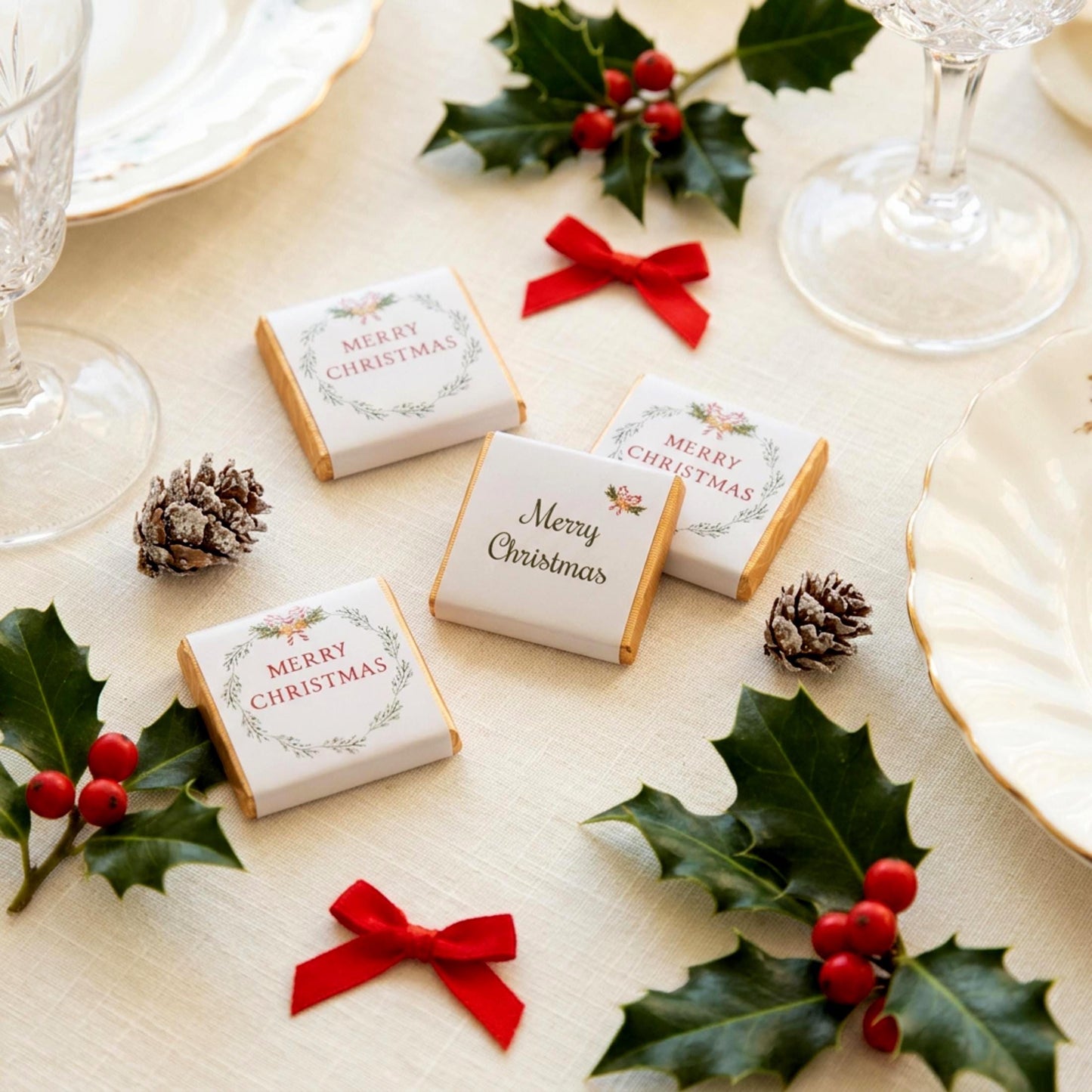 Personalised Merry Christmas Party Favours Holly Wreath