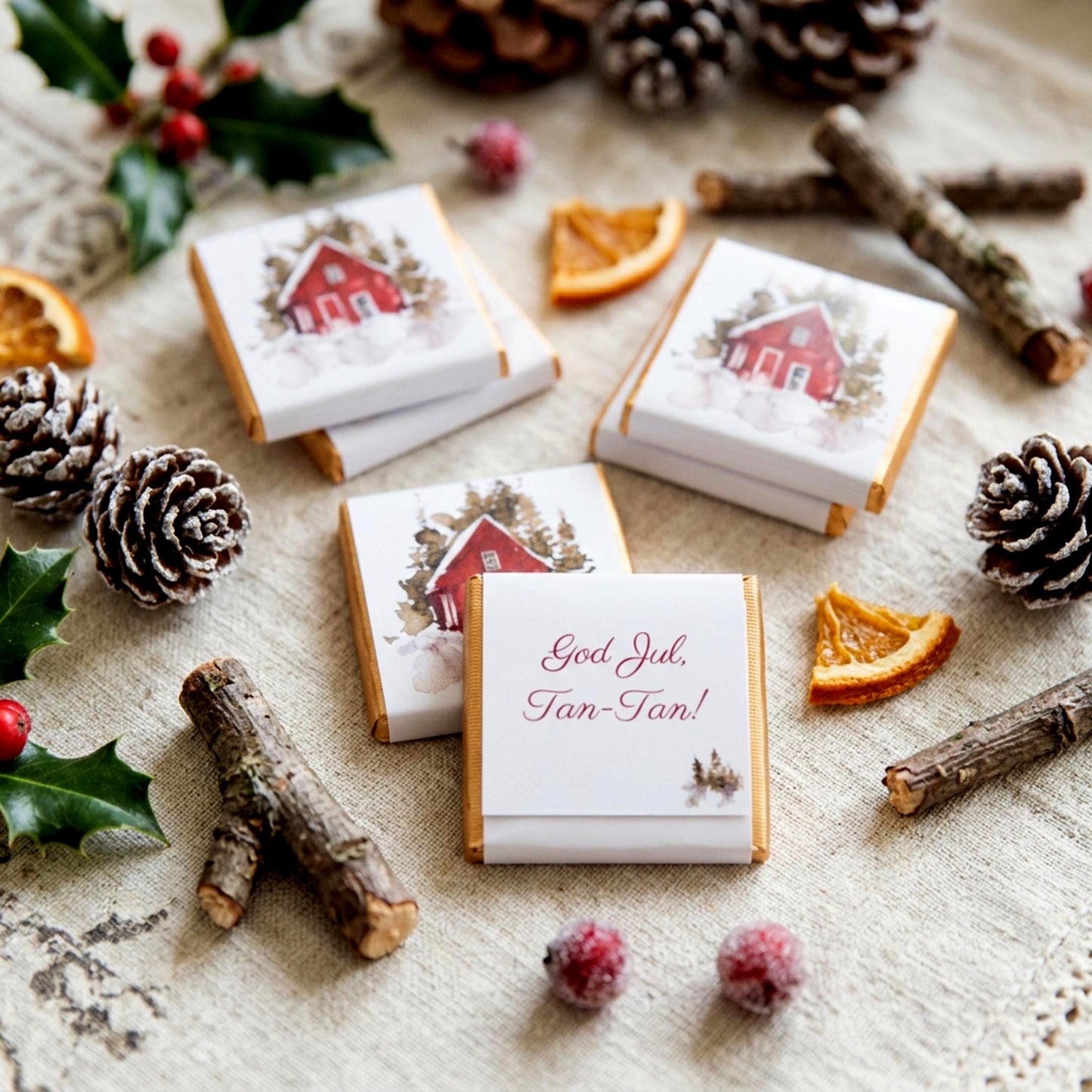 Personalised Christmas Party Favours Winter Woodland Cabin