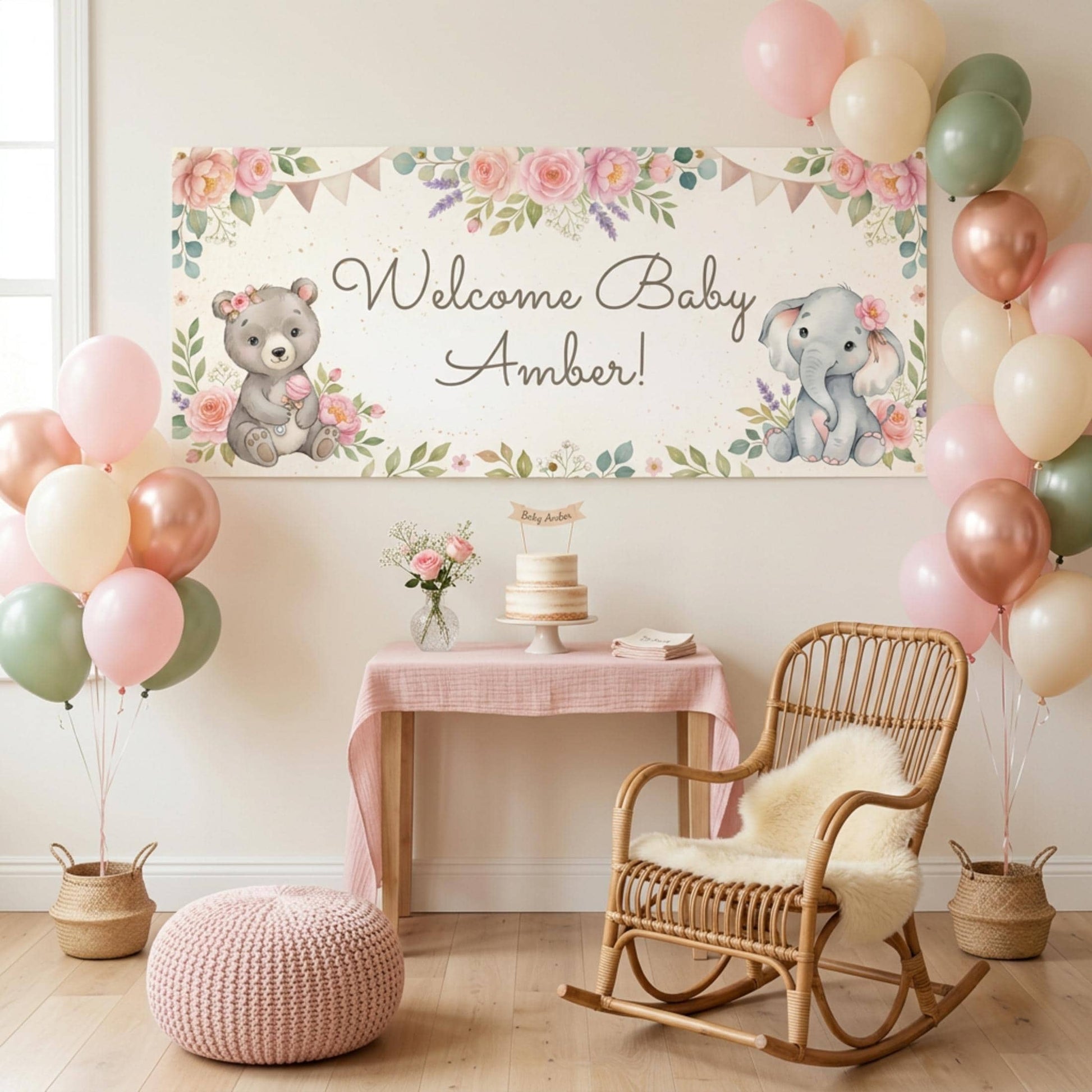 Personalised Baby Shower Banner, Custom 1st Birthday Party Backdrop, Welcome Baby Girl Sign
