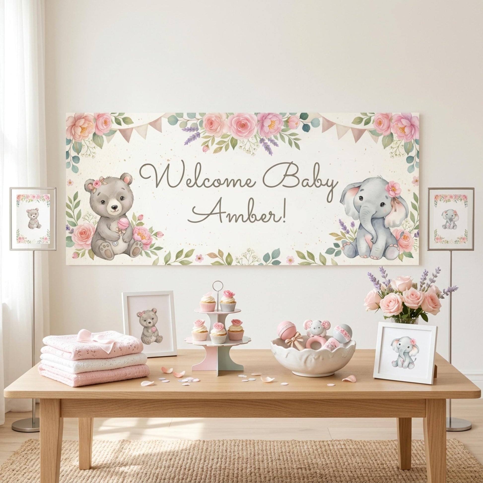 Personalised Baby Shower Banner, Custom 1st Birthday Party Backdrop, Welcome Baby Girl Sign