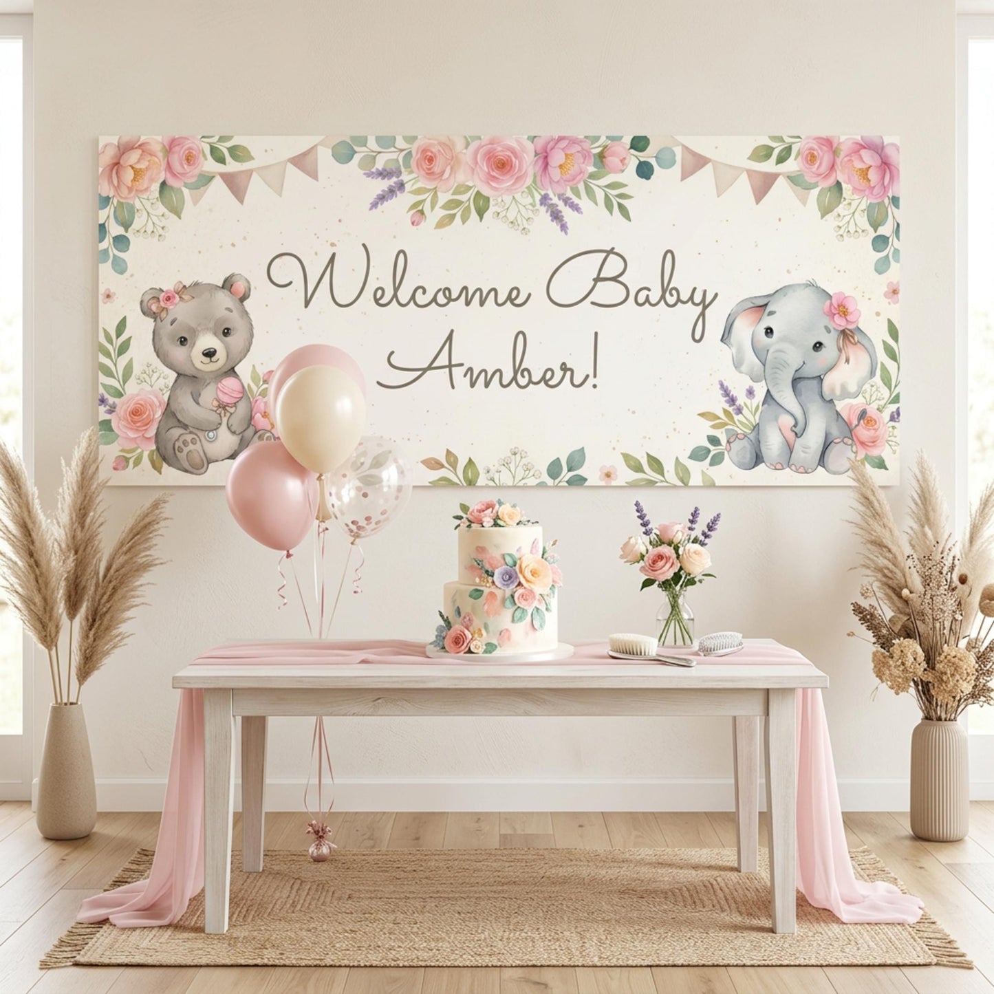 Personalised Baby Shower Banner, Custom 1st Birthday Party Backdrop, Welcome Baby Girl Sign
