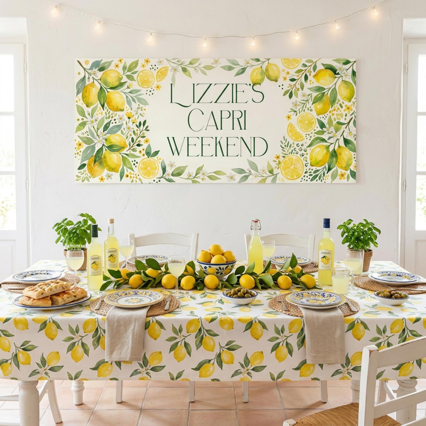 Personalised Birthday Banner, Italian Lemons Backdrop, Mediterranean Party Sign