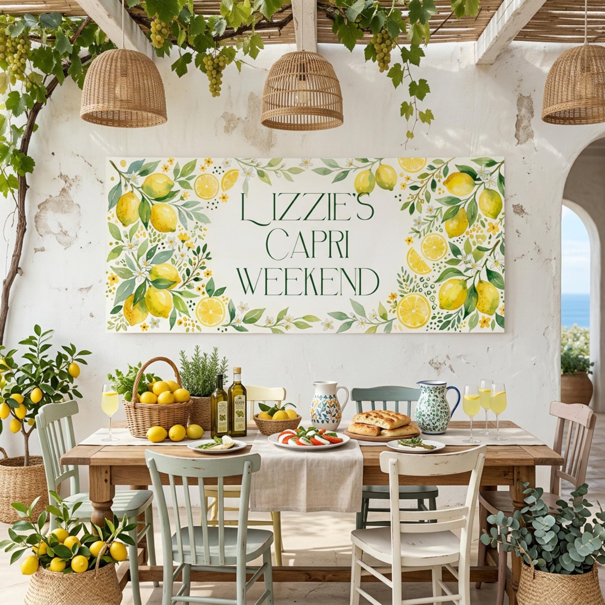 Personalised Lemon Garden Party Banner, Amalfi Coast Backdrop, Mediterranean Birthday Sign