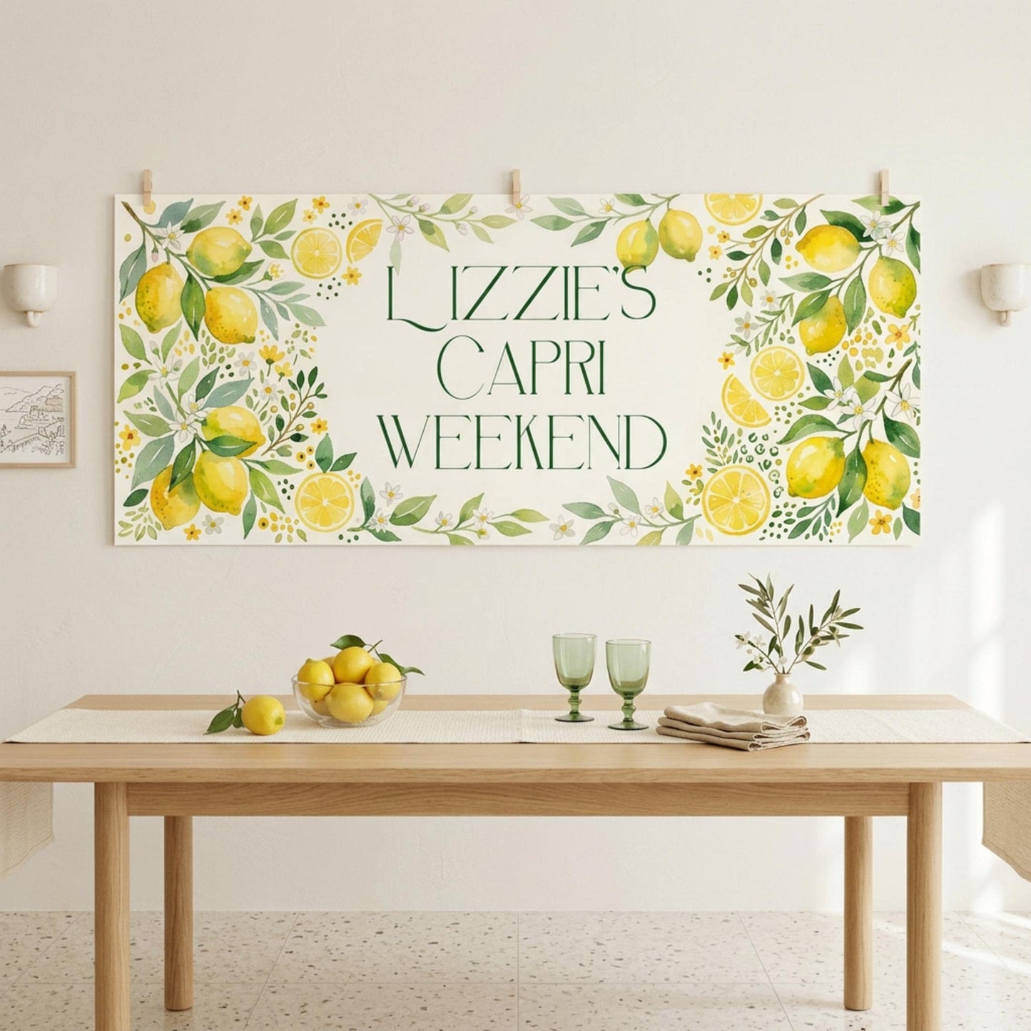 Personalised Lemon Garden Party Banner, Amalfi Coast Backdrop, Mediterranean Birthday Sign