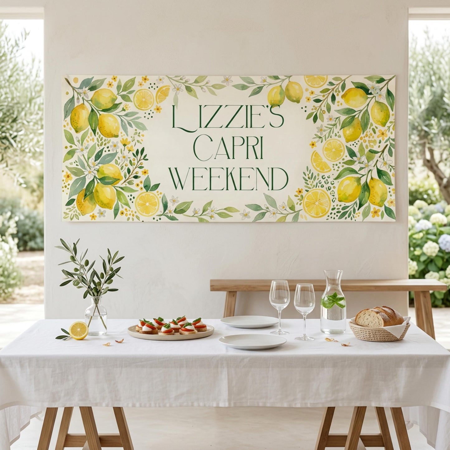 Personalised Lemon Garden Party Banner, Amalfi Coast Backdrop, Mediterranean Birthday Sign
