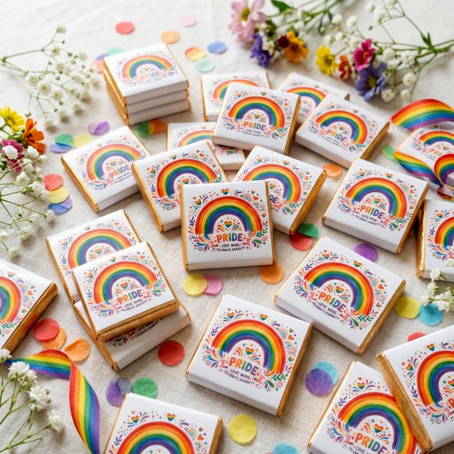 Personalised Pride Chocolate Favours - LGBTQ Wedding Treats - Celebrate Diversity Party Bag Fillers